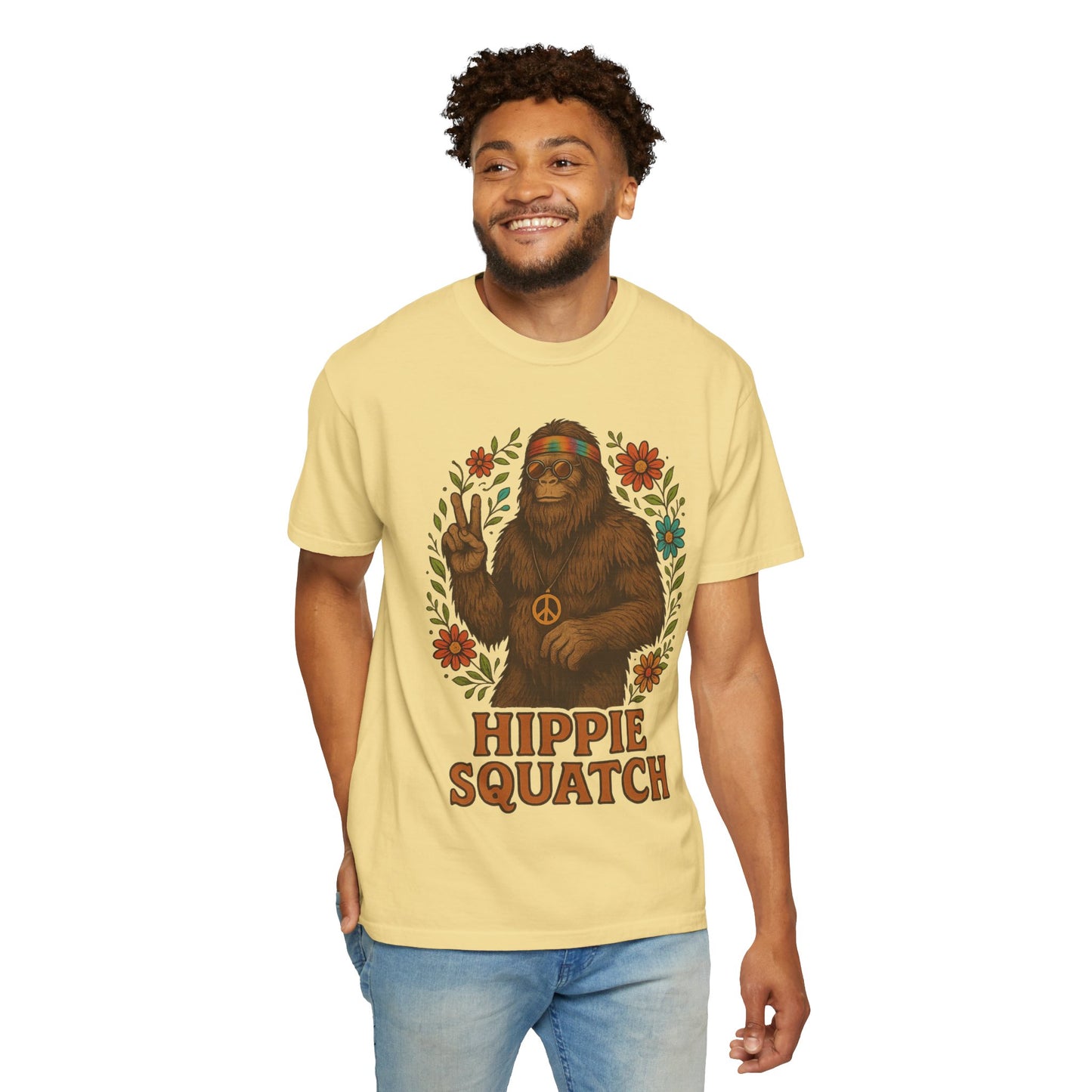 Hippie Sasquatch T-Shirt, Vintage Unisex Tee, Bohemian Style Top - Bigfoot Comfort Colors 1717