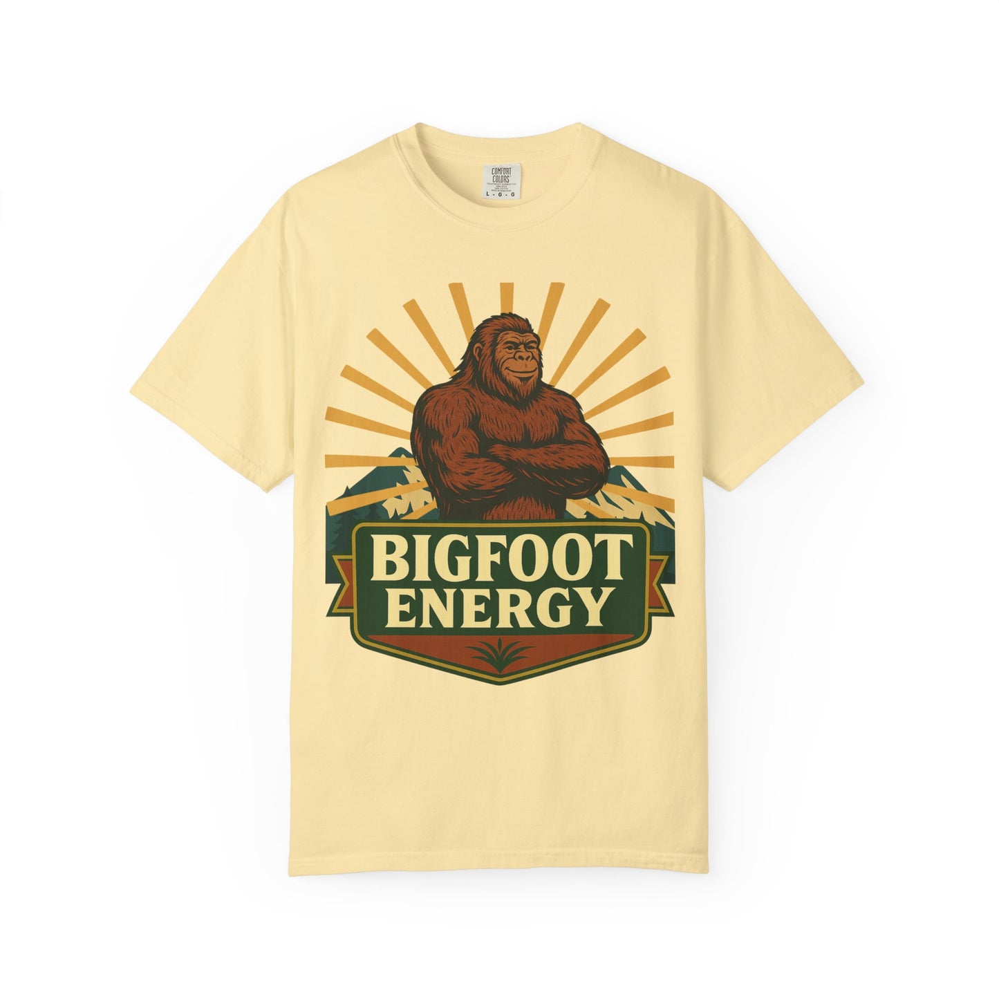Bigfoot Energy T-Shirt - Retro Bigfoot Enthusiast Tee - Outdoor Adventure Sasquatch Shirt - Unisex Garment-Dyed