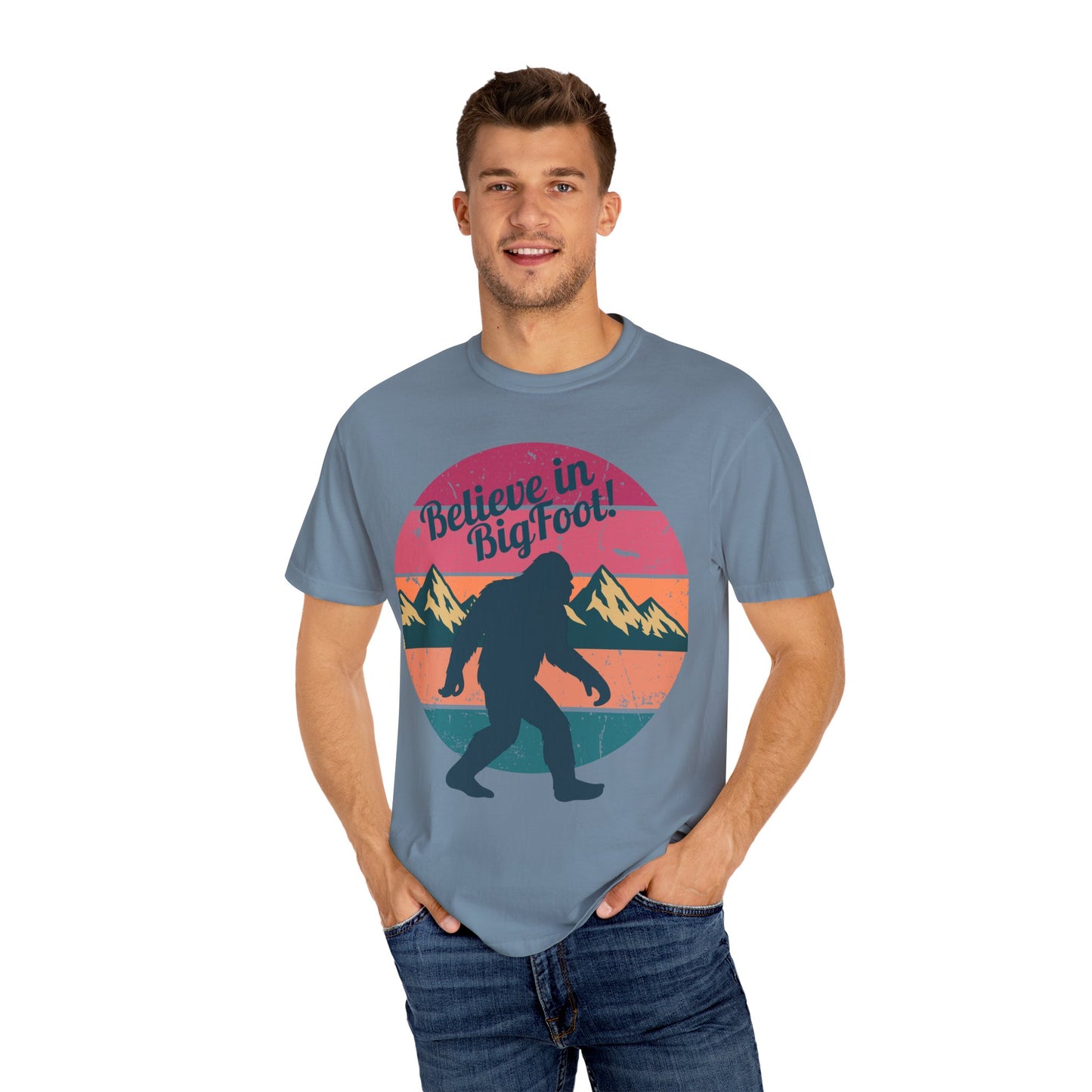 Believe in Bigfoot T-Shirt - Vintage Retro Sasquatch Tee - Outdoor Adventure Bigfoot Shirt - Unisex Garment-Dyed