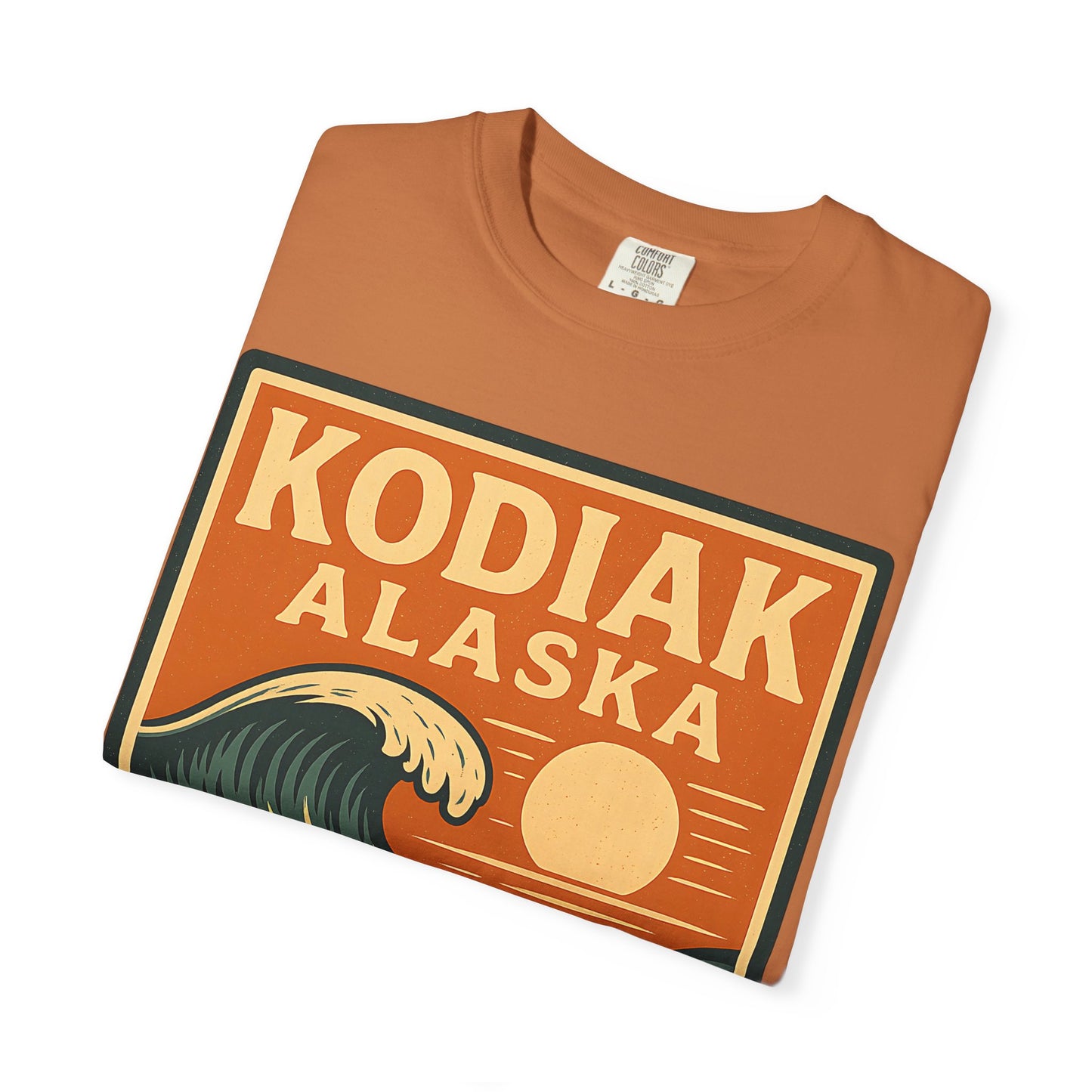 Kodiak Alaska Surfing T-Shirt – Garment-Dyed Heavyweight 100% Cotton Short Sleeve Tee - Vintage Surf Design