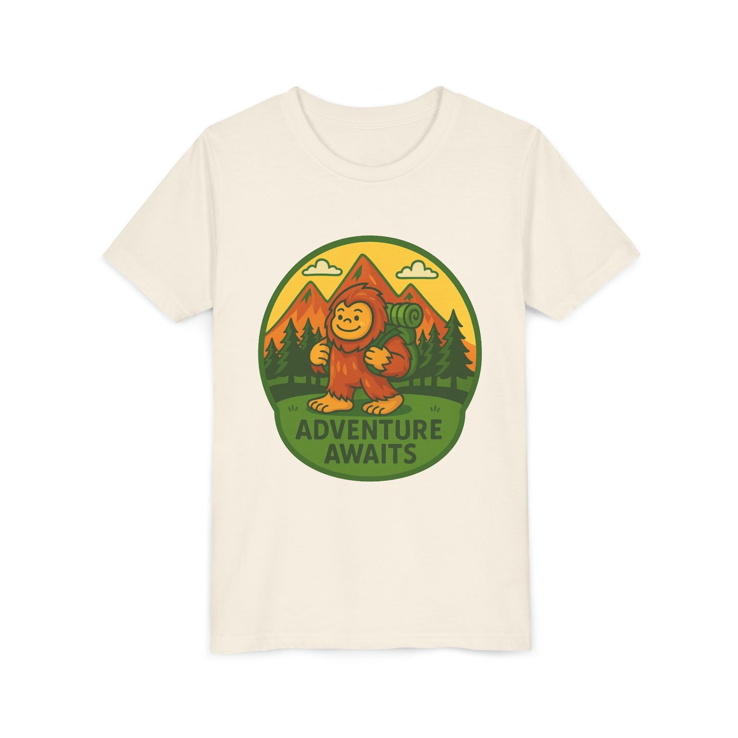 Adventure Awaits Youth Tee, Fun Kids Shirt, Cute Sasquatch T-Shirt, Summer Adventure Clothing, Perfect Gift for Young Explorers
