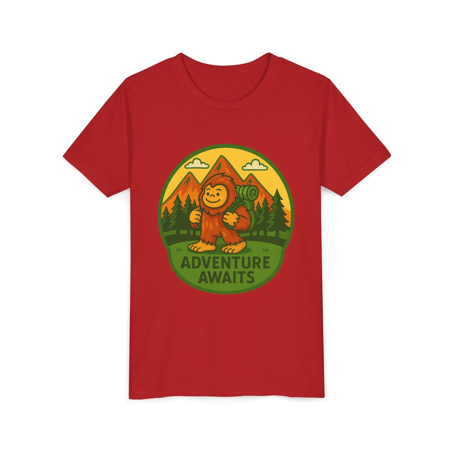 Adventure Awaits Youth Tee, Fun Kids Shirt, Cute Sasquatch T-Shirt, Summer Adventure Clothing, Perfect Gift for Young Explorers