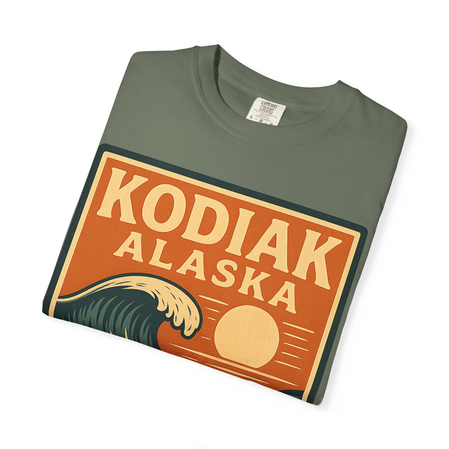 Kodiak Alaska Surfing T-Shirt – Garment-Dyed Heavyweight 100% Cotton Short Sleeve Tee - Vintage Surf Design
