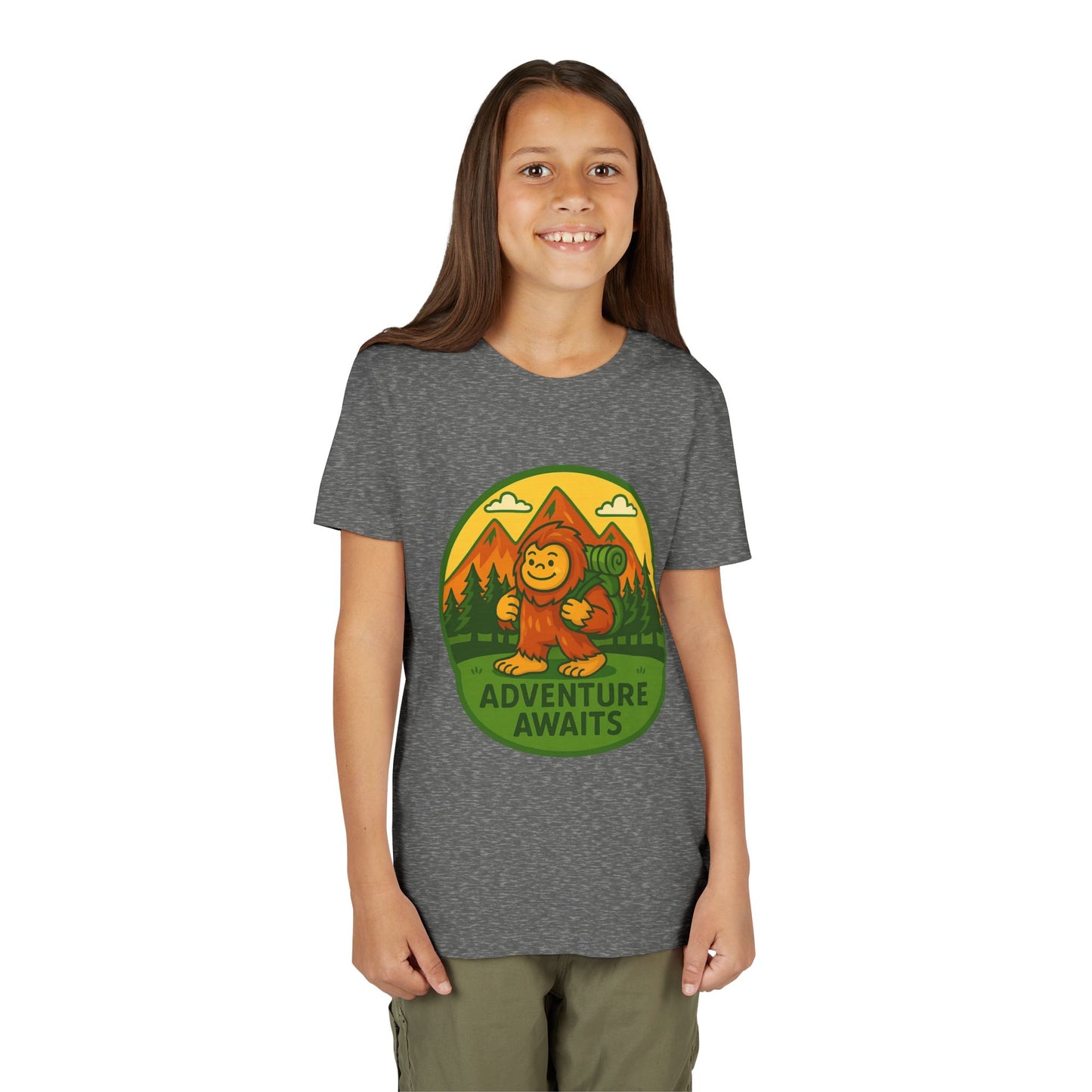 Adventure Awaits Youth Tee, Fun Kids Shirt, Cute Sasquatch T-Shirt, Summer Adventure Clothing, Perfect Gift for Young Explorers