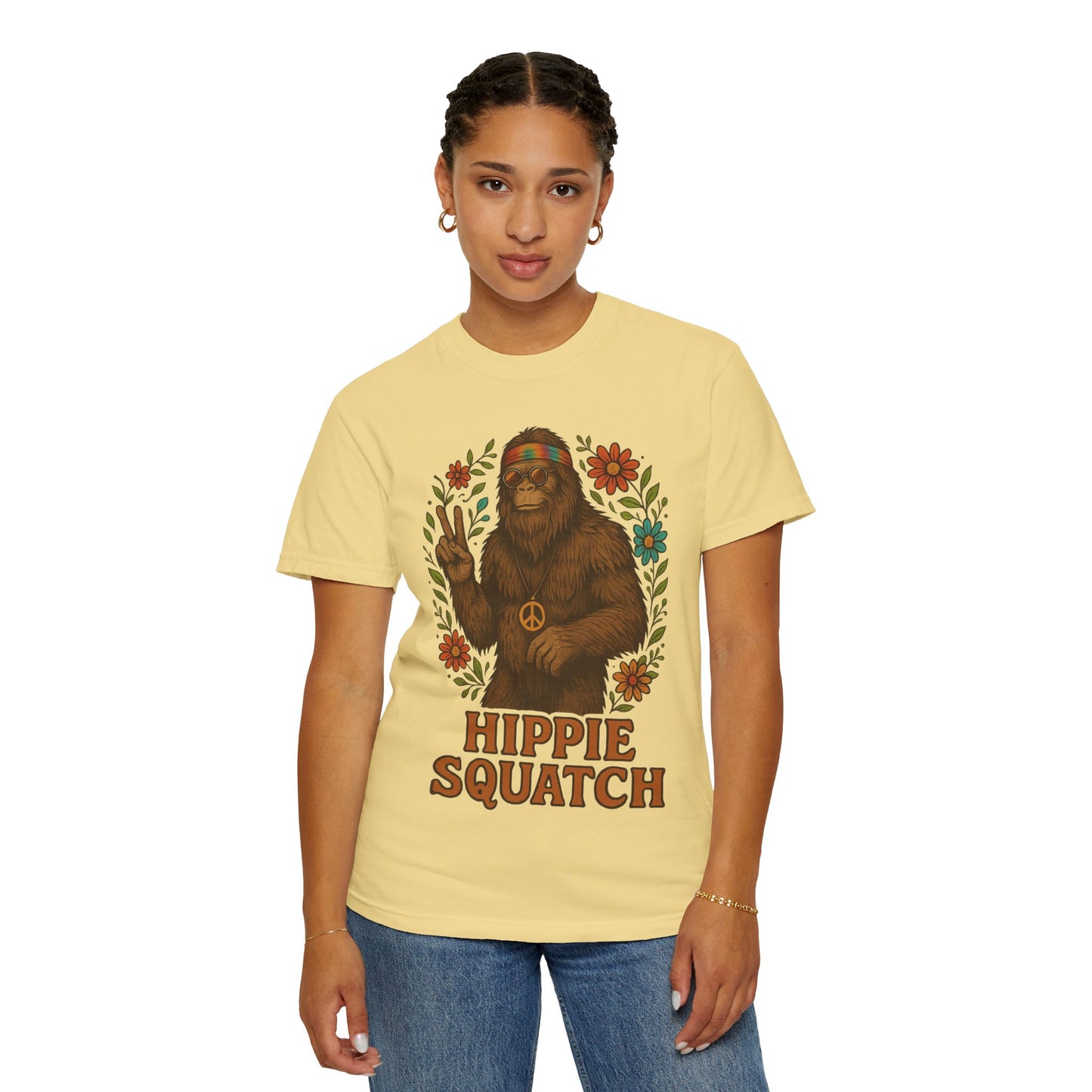 Hippie Sasquatch T-Shirt, Vintage Unisex Tee, Bohemian Style Top - Bigfoot Comfort Colors 1717