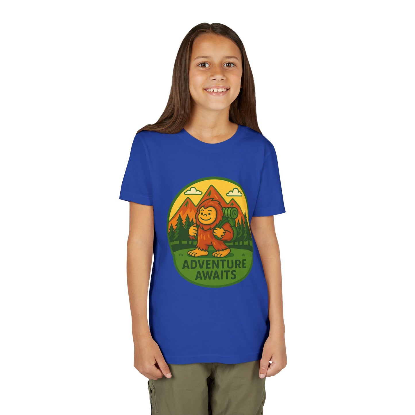 Adventure Awaits Youth Tee, Fun Kids Shirt, Cute Sasquatch T-Shirt, Summer Adventure Clothing, Perfect Gift for Young Explorers