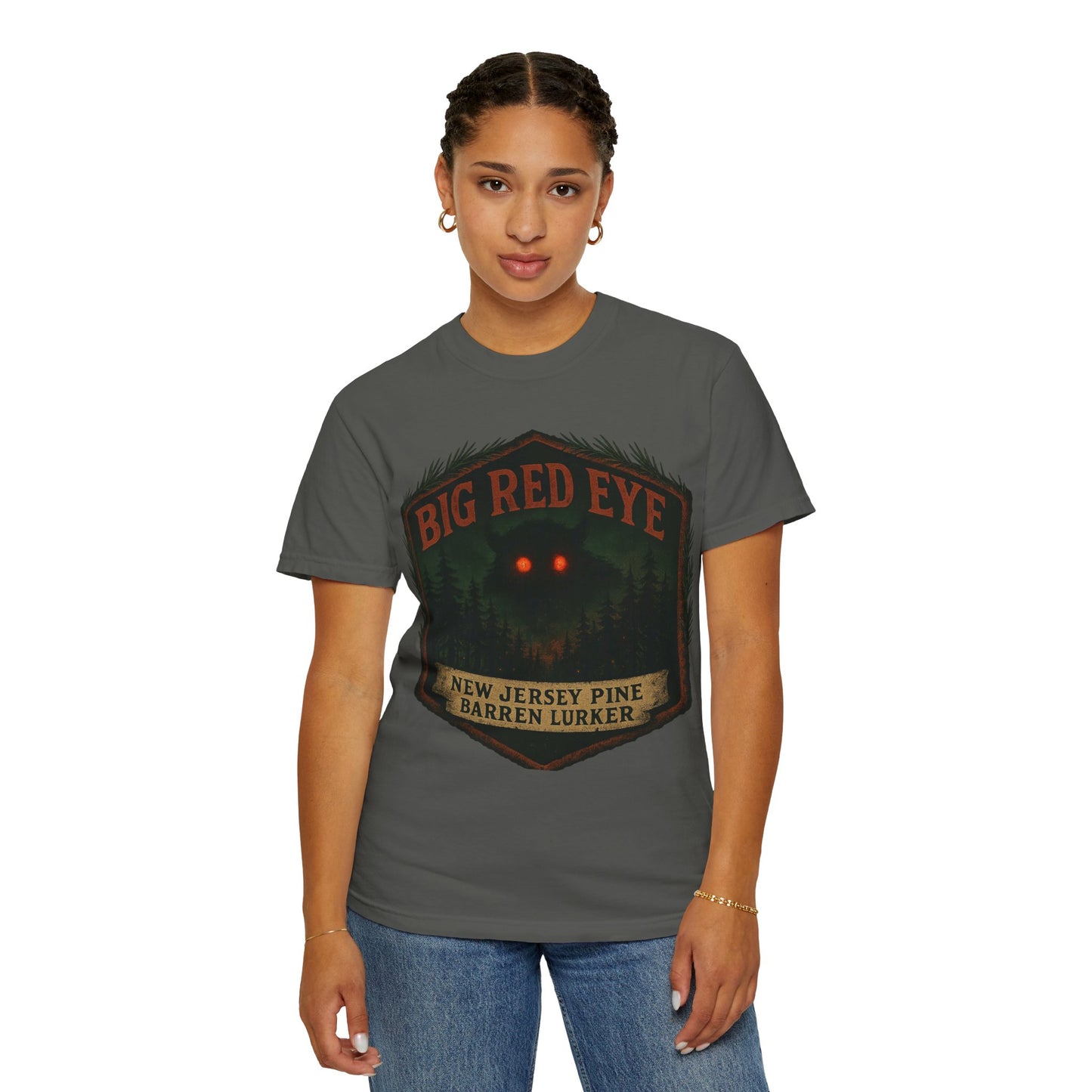 Big Red Eye Pine Barron Lurker - New Jersey Sasquatch - Squatches Around the World Collection - Comfort Colors 1717