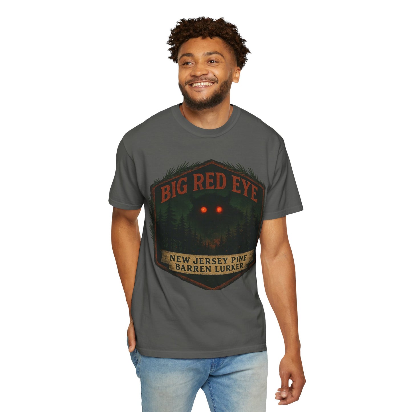 Big Red Eye Pine Barron Lurker - New Jersey Sasquatch - Squatches Around the World Collection - Comfort Colors 1717