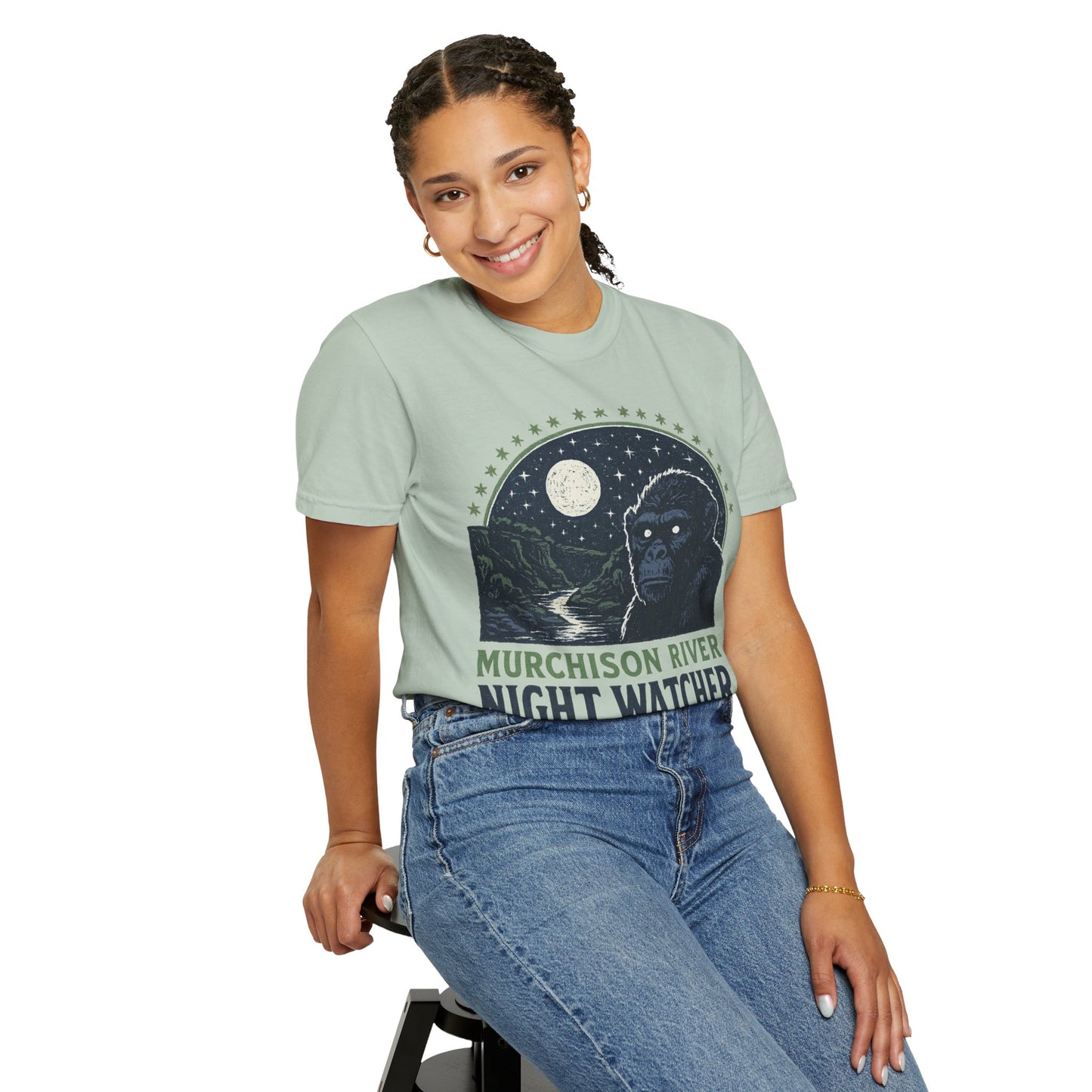 Night Watcher T-Shirt, Unisex Garment-Dyed Tee, Gorilla Graphic Shirt, Adventure Apparel, Casual Wear, Gift for Nature Lovers