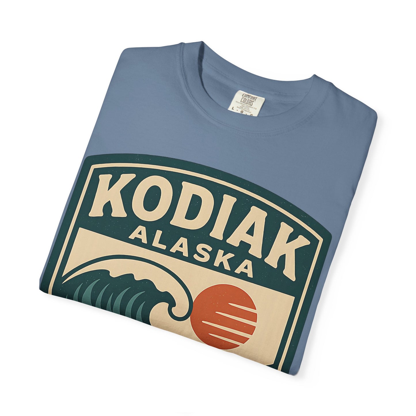Vintage Kodiak Alaska Surfing T-Shirt – Garment-Dyed Heavyweight 100% Cotton Short Sleeve Tee - Retro Surf Design