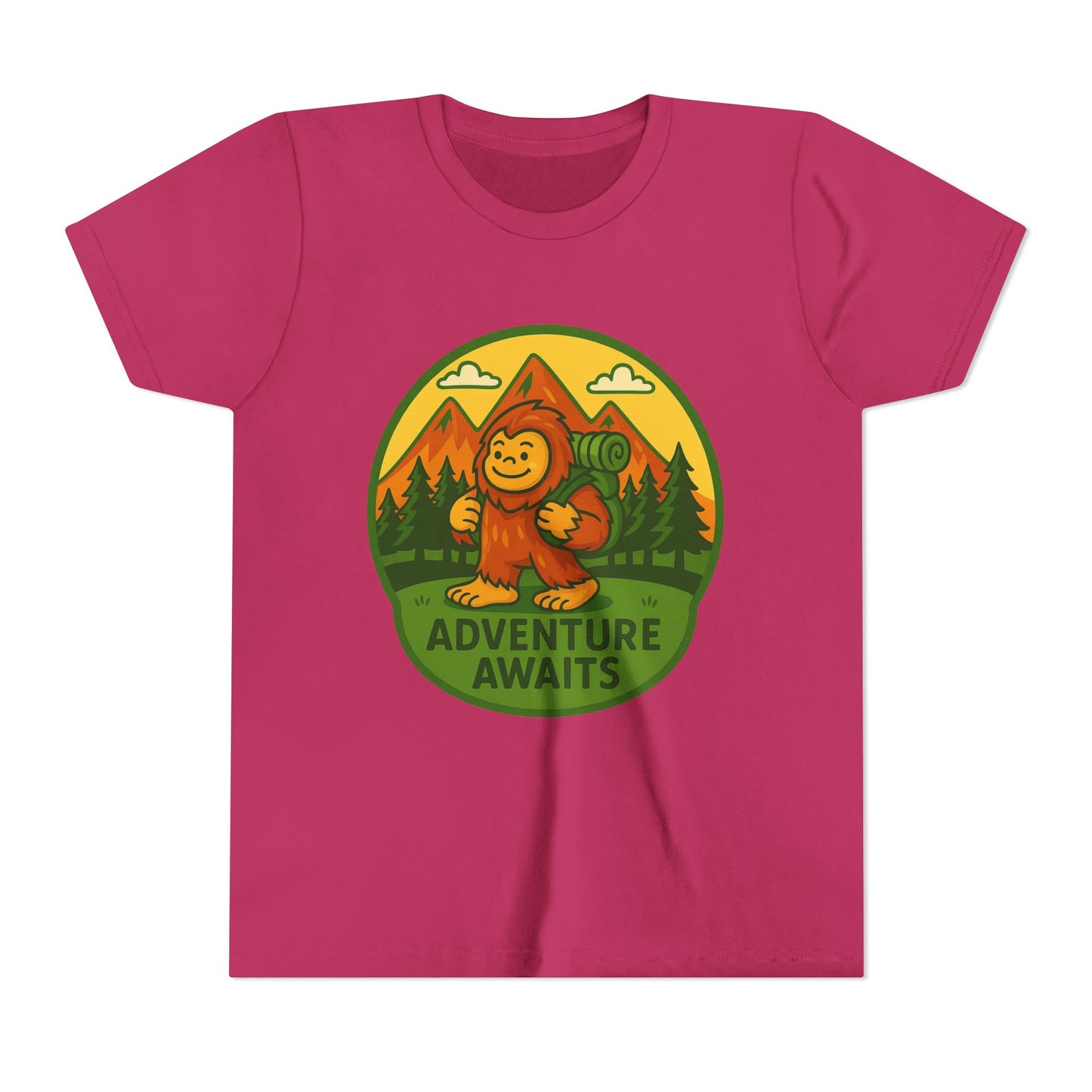 Adventure Awaits Youth Tee, Fun Kids Shirt, Cute Sasquatch T-Shirt, Summer Adventure Clothing, Perfect Gift for Young Explorers