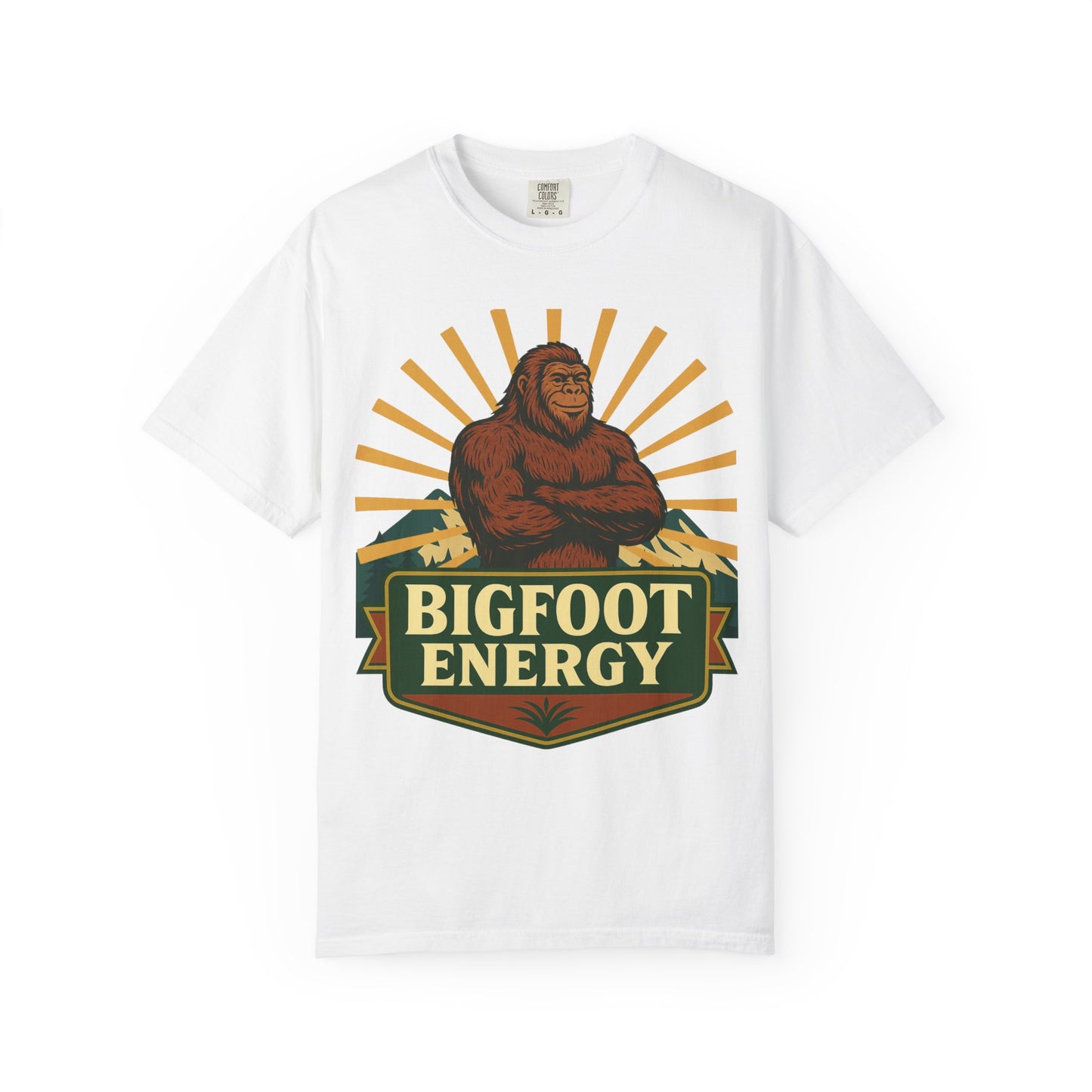 Bigfoot Energy T-Shirt - Retro Bigfoot Enthusiast Tee - Outdoor Adventure Sasquatch Shirt - Unisex Garment-Dyed