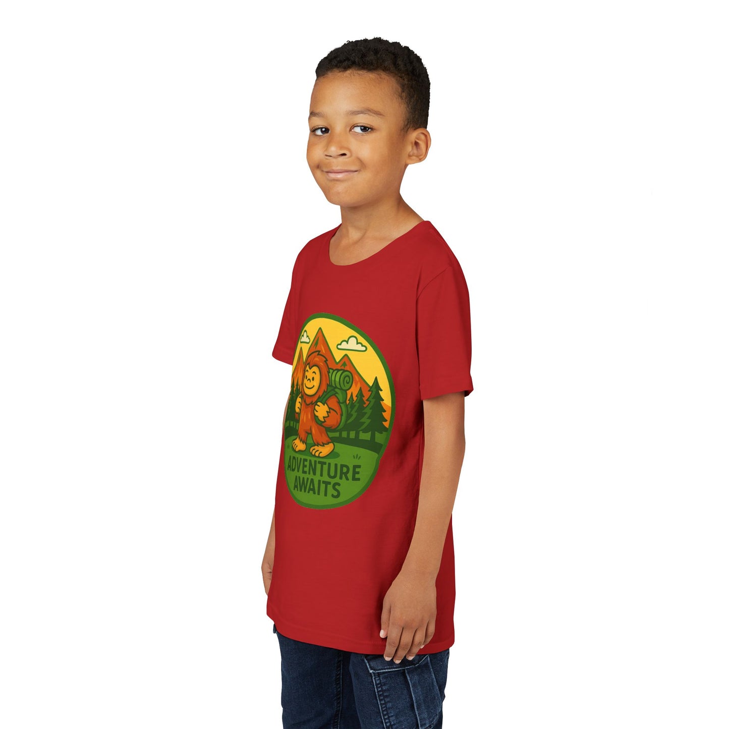 Adventure Awaits Youth Tee, Fun Kids Shirt, Cute Sasquatch T-Shirt, Summer Adventure Clothing, Perfect Gift for Young Explorers