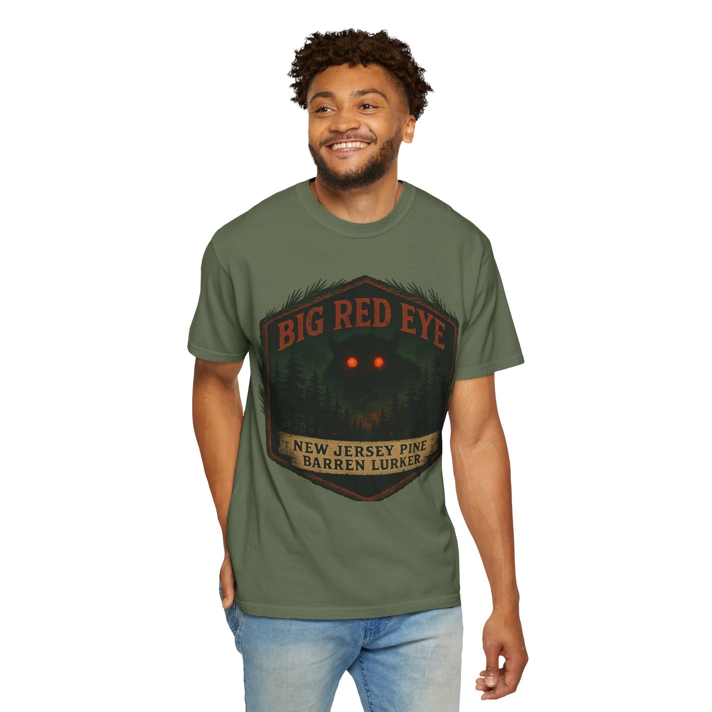 Big Red Eye Pine Barron Lurker - New Jersey Sasquatch - Squatches Around the World Collection - Comfort Colors 1717