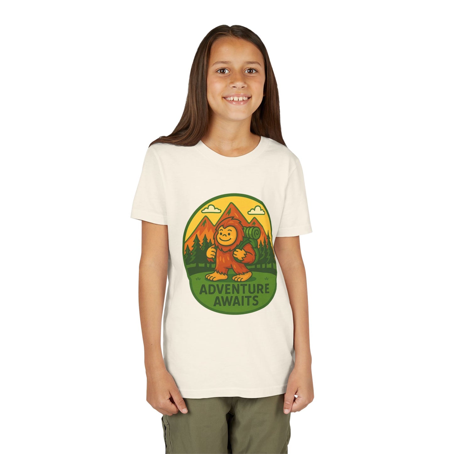Adventure Awaits Youth Tee, Fun Kids Shirt, Cute Sasquatch T-Shirt, Summer Adventure Clothing, Perfect Gift for Young Explorers