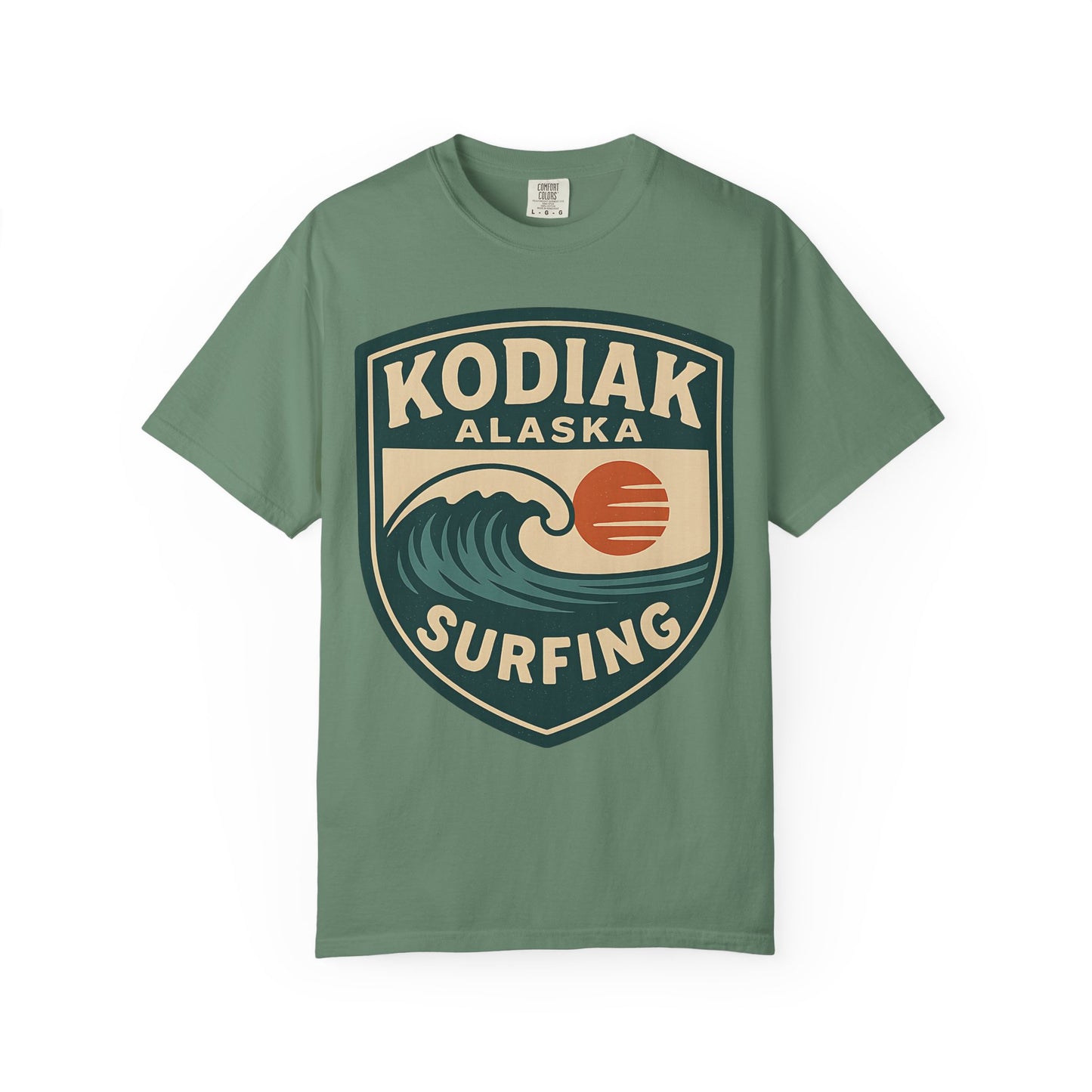 Vintage Kodiak Alaska Surfing T-Shirt – Garment-Dyed Heavyweight 100% Cotton Short Sleeve Tee - Retro Surf Design