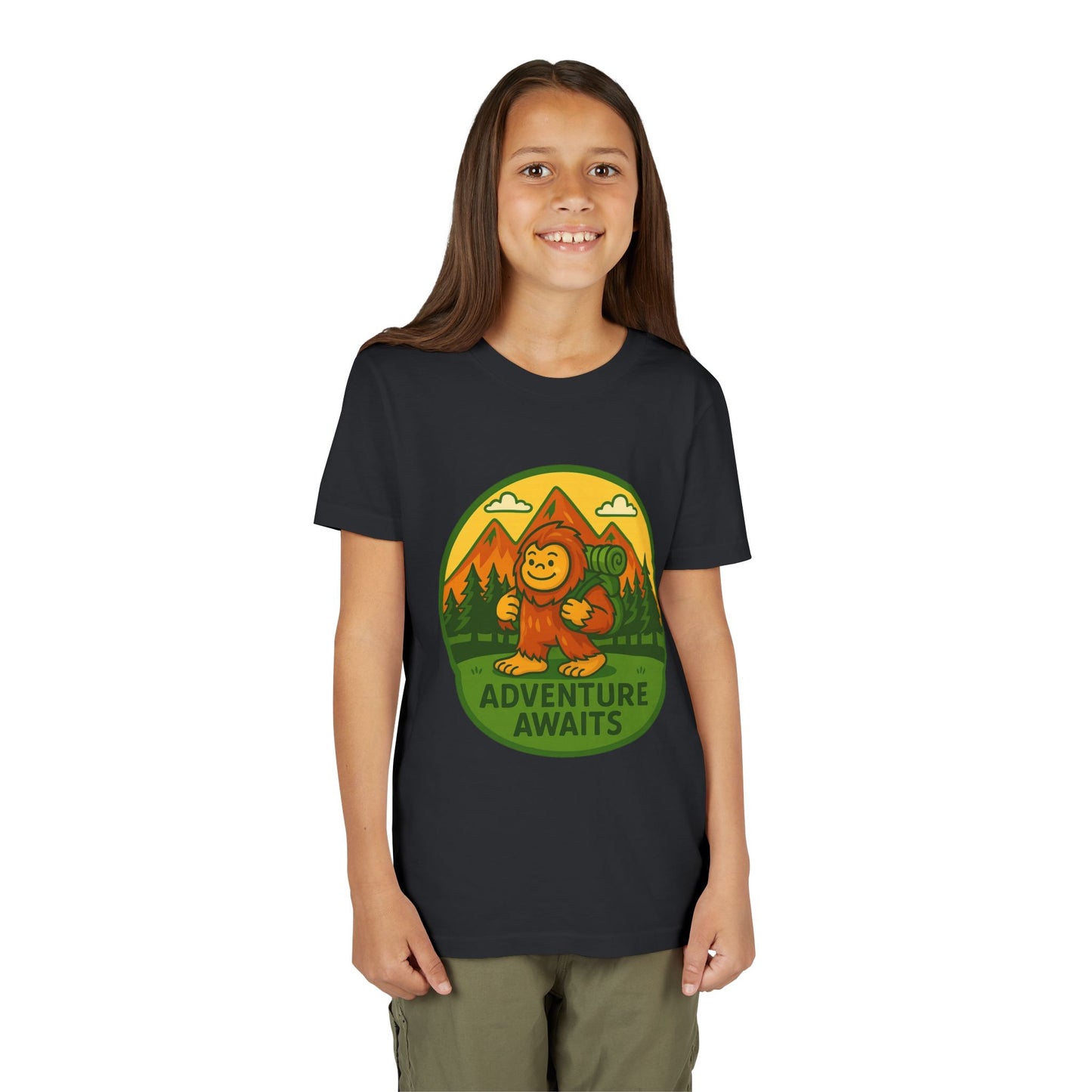 Adventure Awaits Youth Tee, Fun Kids Shirt, Cute Sasquatch T-Shirt, Summer Adventure Clothing, Perfect Gift for Young Explorers