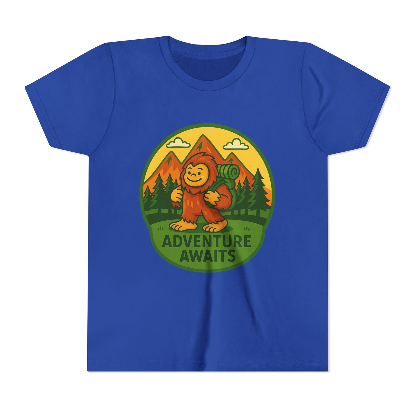 Adventure Awaits Youth Tee, Fun Kids Shirt, Cute Sasquatch T-Shirt, Summer Adventure Clothing, Perfect Gift for Young Explorers
