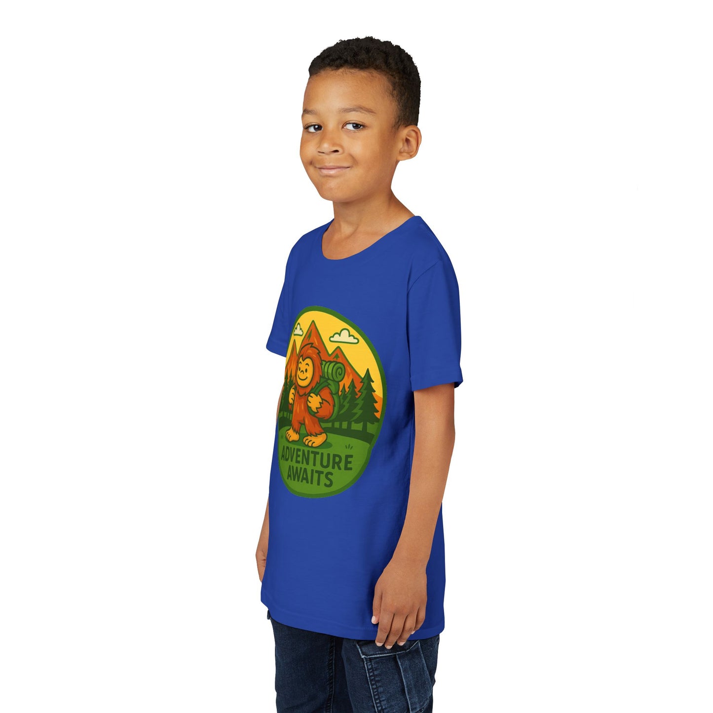 Adventure Awaits Youth Tee, Fun Kids Shirt, Cute Sasquatch T-Shirt, Summer Adventure Clothing, Perfect Gift for Young Explorers