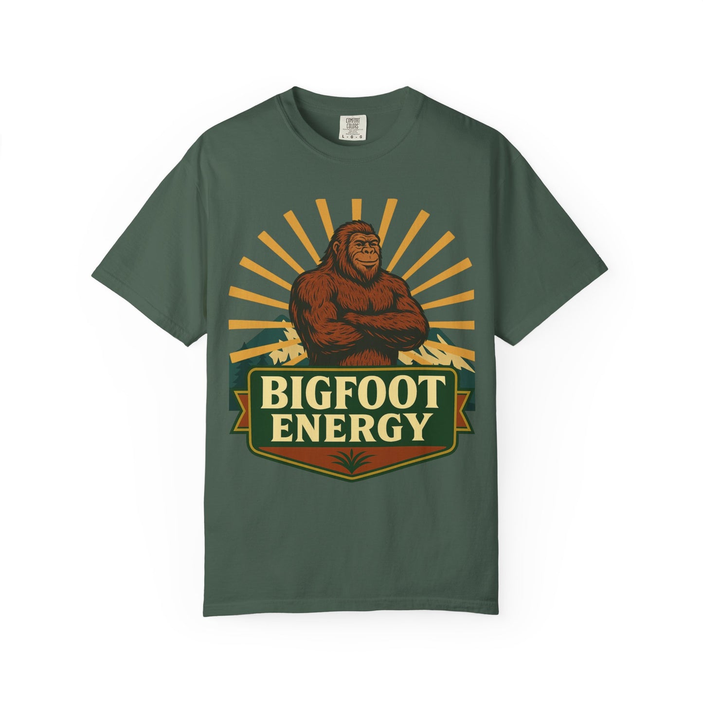 Bigfoot Energy T-Shirt - Retro Bigfoot Enthusiast Tee - Outdoor Adventure Sasquatch Shirt - Unisex Garment-Dyed