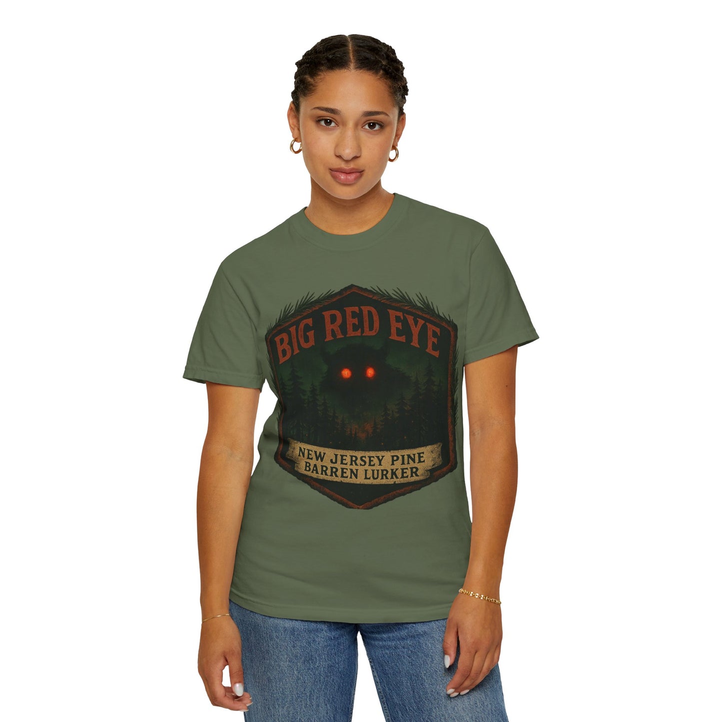 Big Red Eye Pine Barron Lurker - New Jersey Sasquatch - Squatches Around the World Collection - Comfort Colors 1717