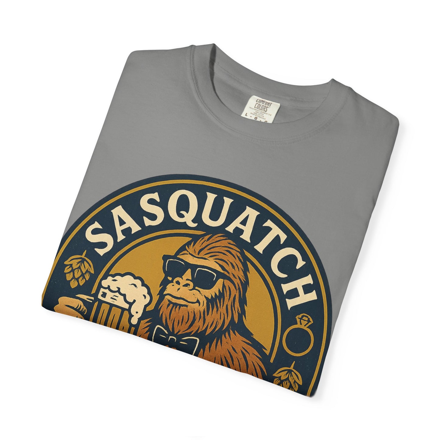 Sasquatch Groom Posse T-Shirt - Funny Bigfoot Wedding Tee - Vintage Beer Party Design - Unisex Garment-Dyed