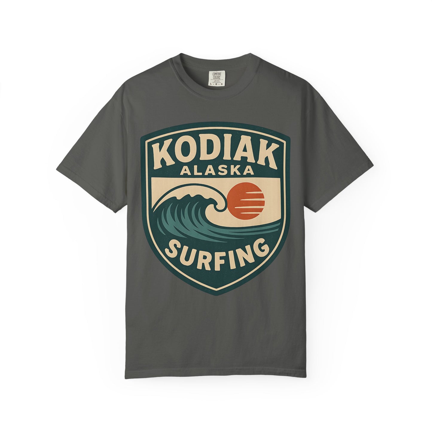 Vintage Kodiak Alaska Surfing T-Shirt – Garment-Dyed Heavyweight 100% Cotton Short Sleeve Tee - Retro Surf Design