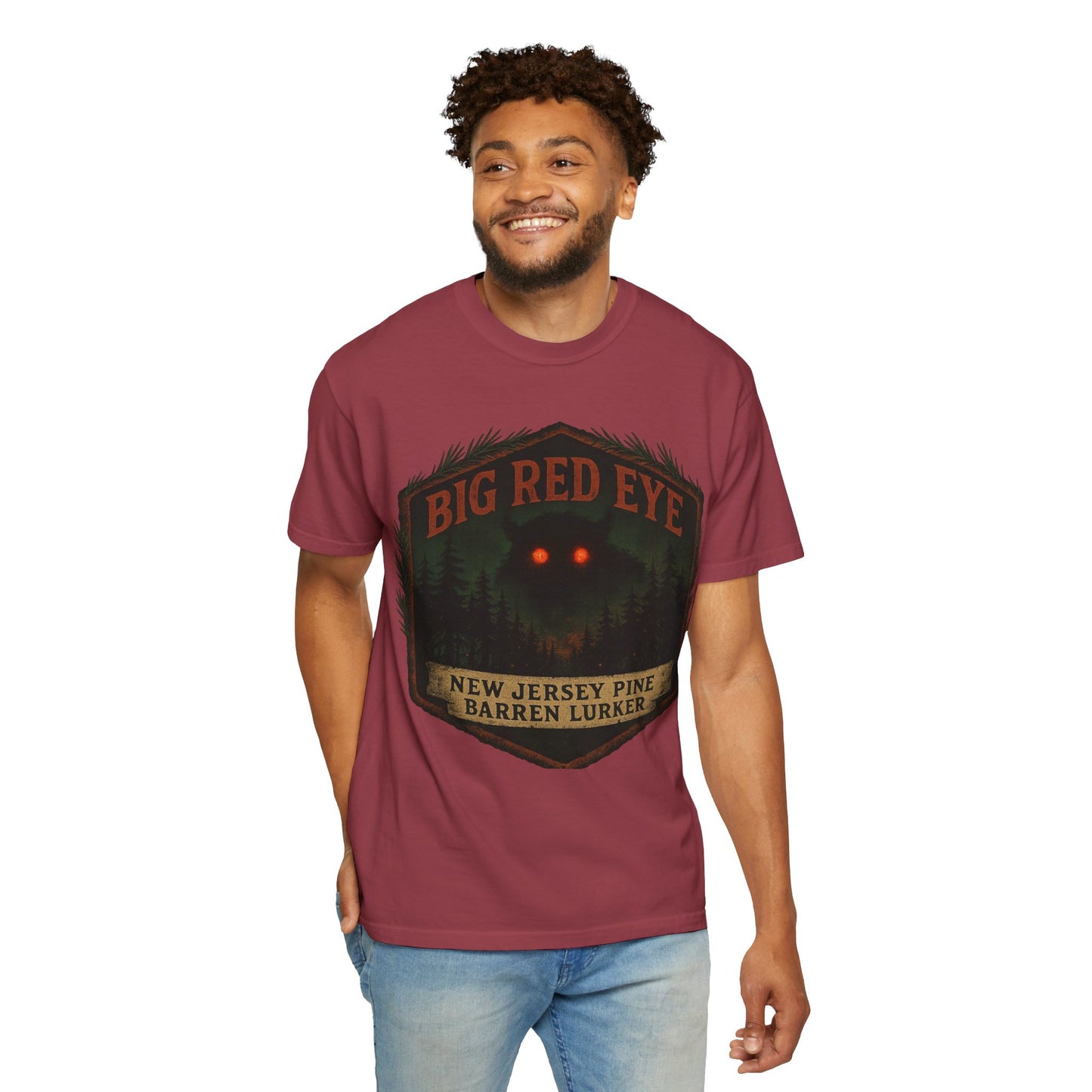 Big Red Eye Pine Barron Lurker - New Jersey Sasquatch - Squatches Around the World Collection - Comfort Colors 1717