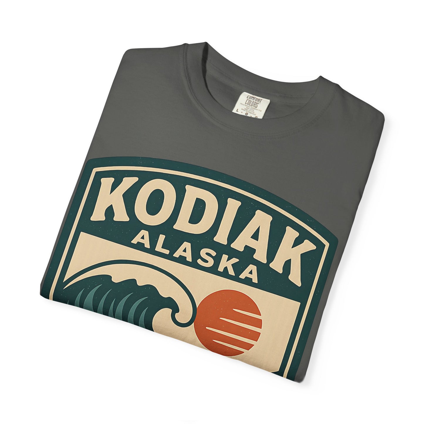 Vintage Kodiak Alaska Surfing T-Shirt – Garment-Dyed Heavyweight 100% Cotton Short Sleeve Tee - Retro Surf Design