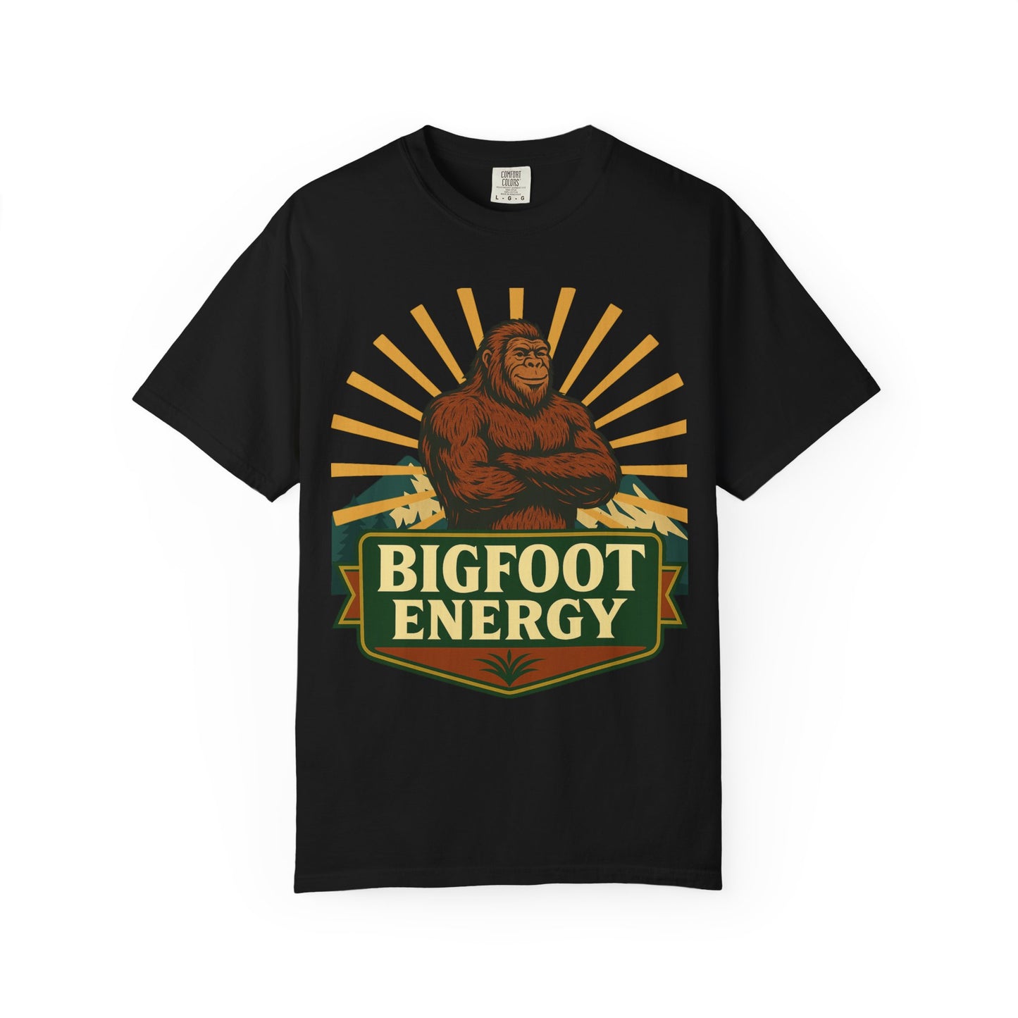 Bigfoot Energy T-Shirt - Retro Bigfoot Enthusiast Tee - Outdoor Adventure Sasquatch Shirt - Unisex Garment-Dyed