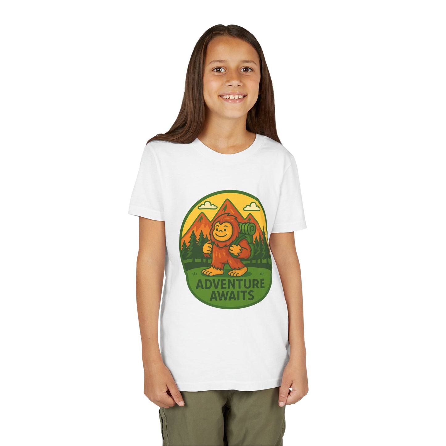 Adventure Awaits Youth Tee, Fun Kids Shirt, Cute Sasquatch T-Shirt, Summer Adventure Clothing, Perfect Gift for Young Explorers