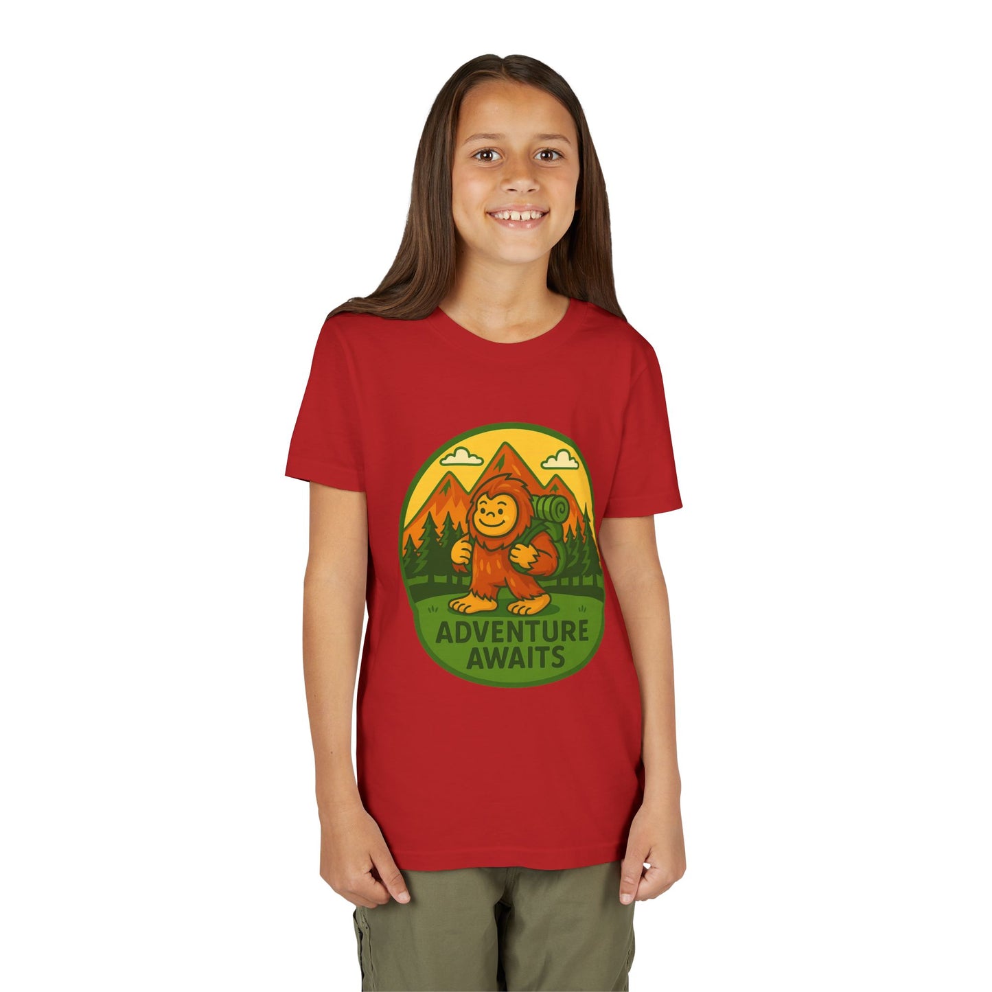 Adventure Awaits Youth Tee, Fun Kids Shirt, Cute Sasquatch T-Shirt, Summer Adventure Clothing, Perfect Gift for Young Explorers