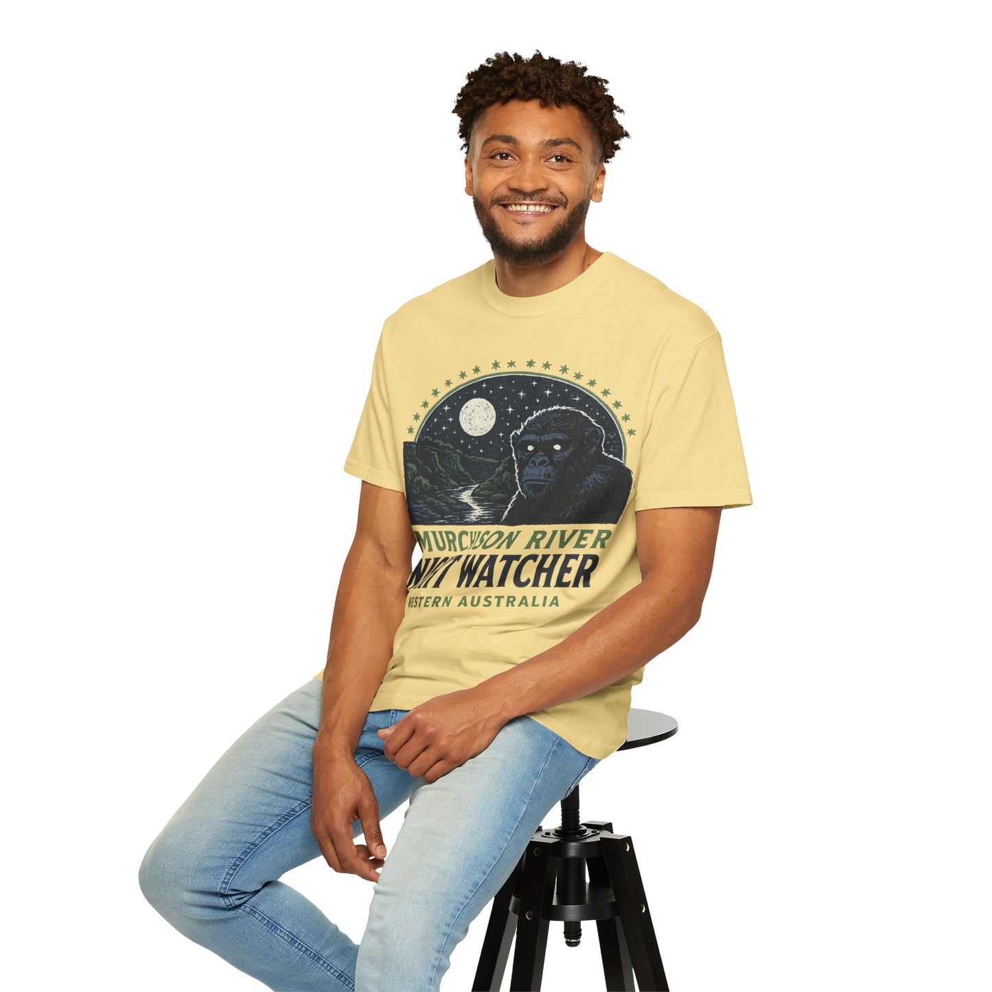 Night Watcher T-Shirt, Unisex Garment-Dyed Tee, Gorilla Graphic Shirt, Adventure Apparel, Casual Wear, Gift for Nature Lovers