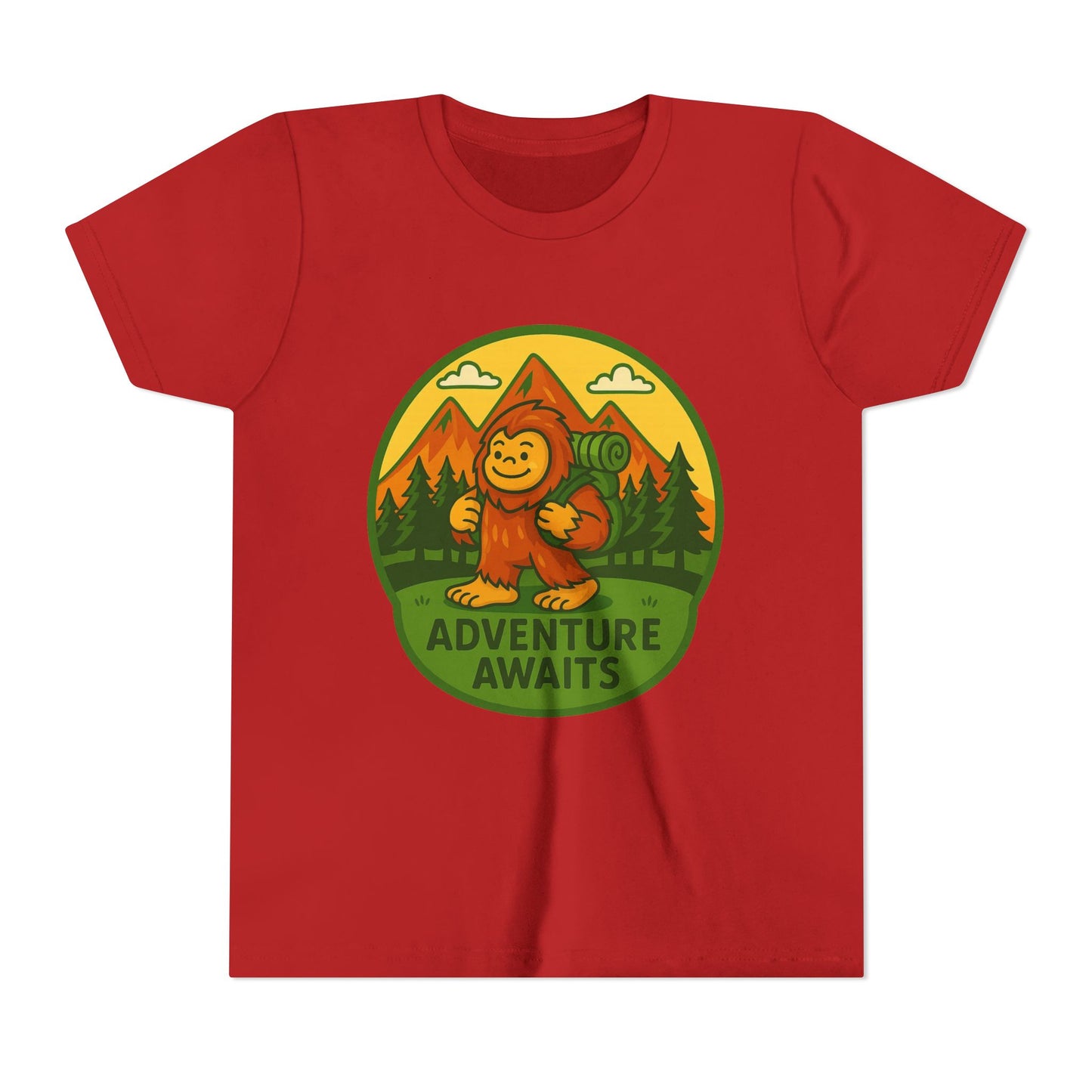 Adventure Awaits Youth Tee, Fun Kids Shirt, Cute Sasquatch T-Shirt, Summer Adventure Clothing, Perfect Gift for Young Explorers