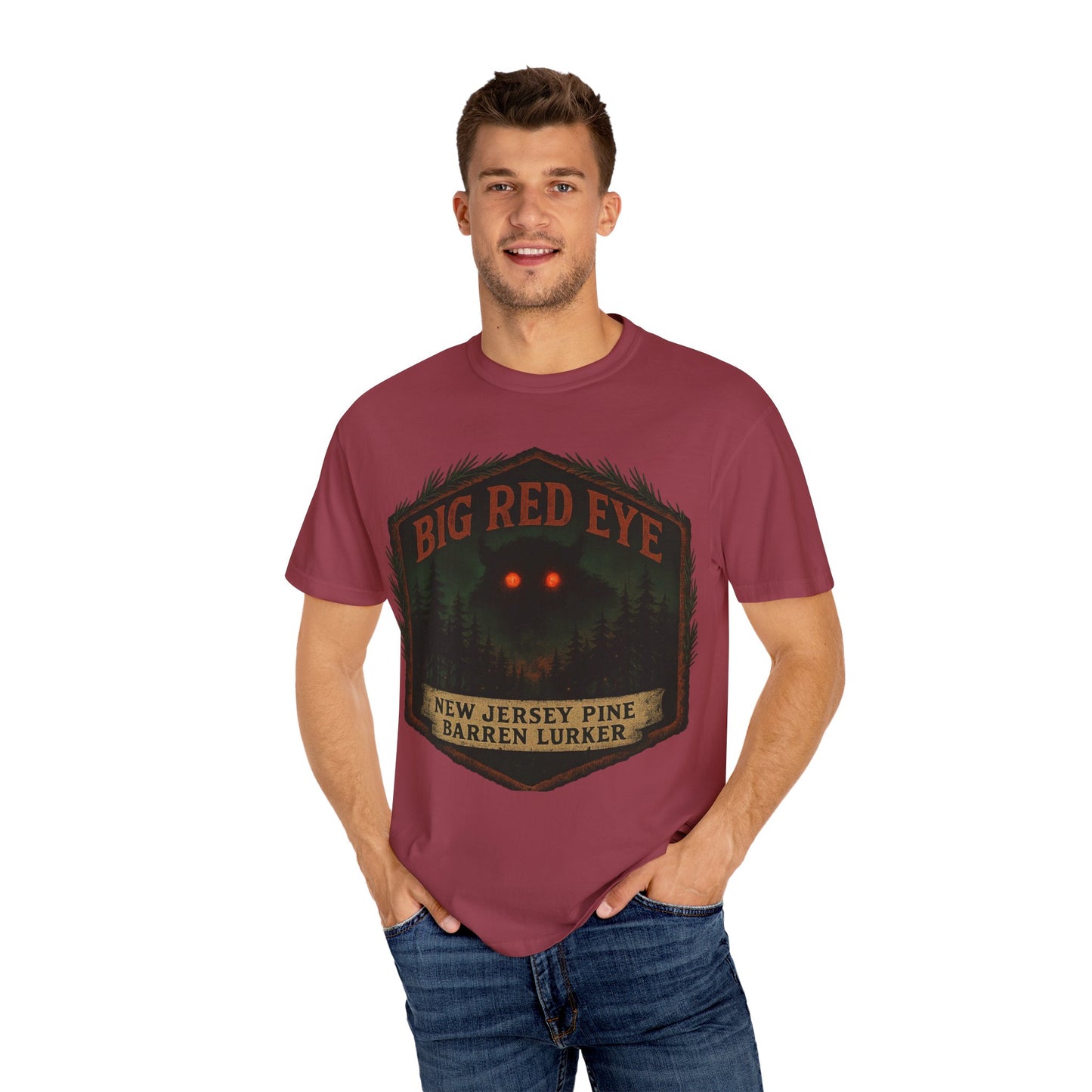 Big Red Eye Pine Barron Lurker - New Jersey Sasquatch - Squatches Around the World Collection - Comfort Colors 1717