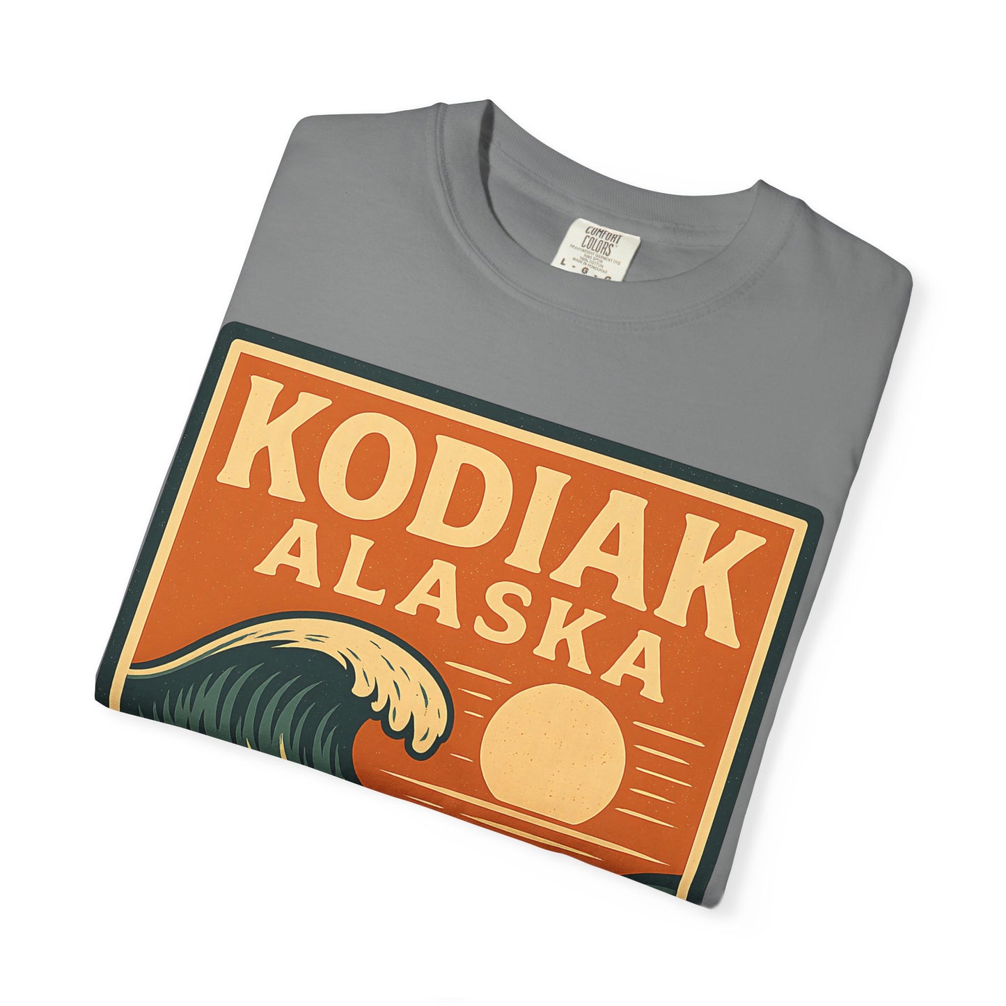 Kodiak Alaska Surfing T-Shirt – Garment-Dyed Heavyweight 100% Cotton Short Sleeve Tee - Vintage Surf Design