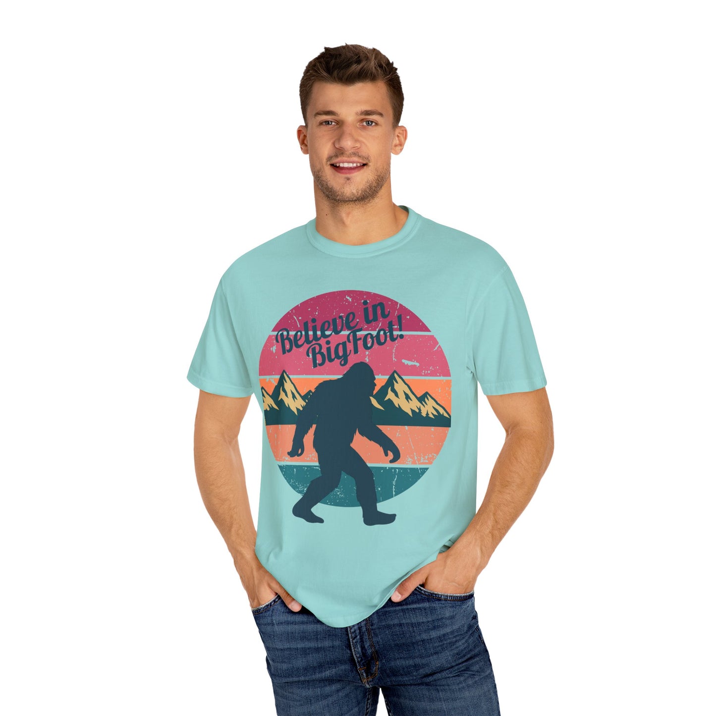 Believe in Bigfoot T-Shirt - Vintage Retro Sasquatch Tee - Outdoor Adventure Bigfoot Shirt - Unisex Garment-Dyed