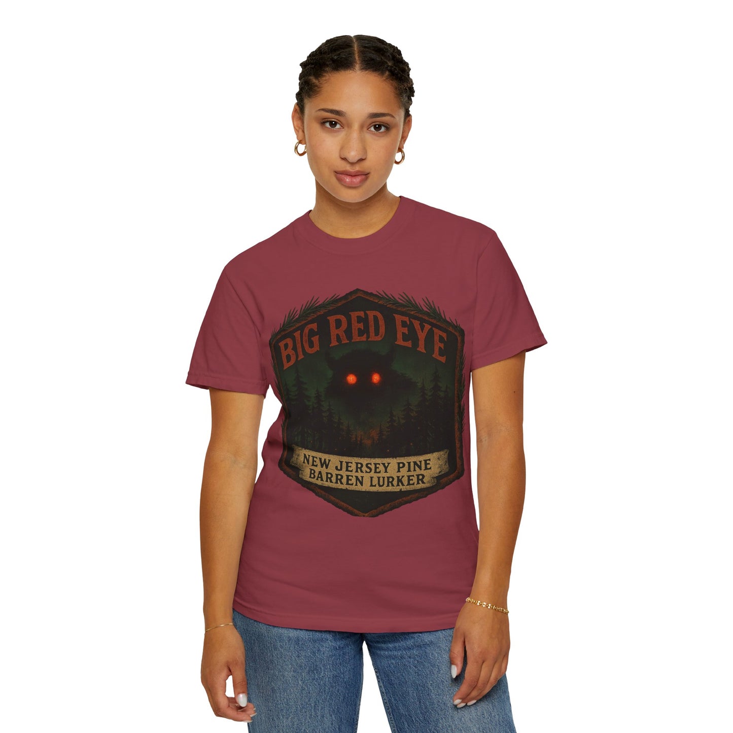 Big Red Eye Pine Barron Lurker - New Jersey Sasquatch - Squatches Around the World Collection - Comfort Colors 1717