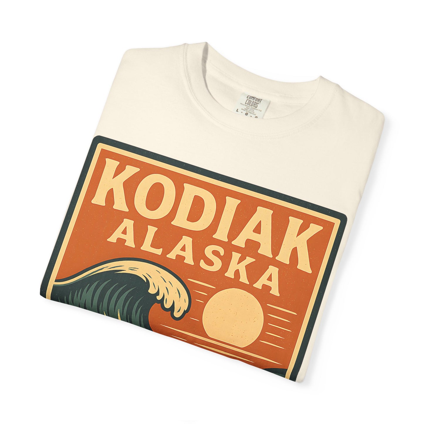Kodiak Alaska Surfing T-Shirt – Garment-Dyed Heavyweight 100% Cotton Short Sleeve Tee - Vintage Surf Design
