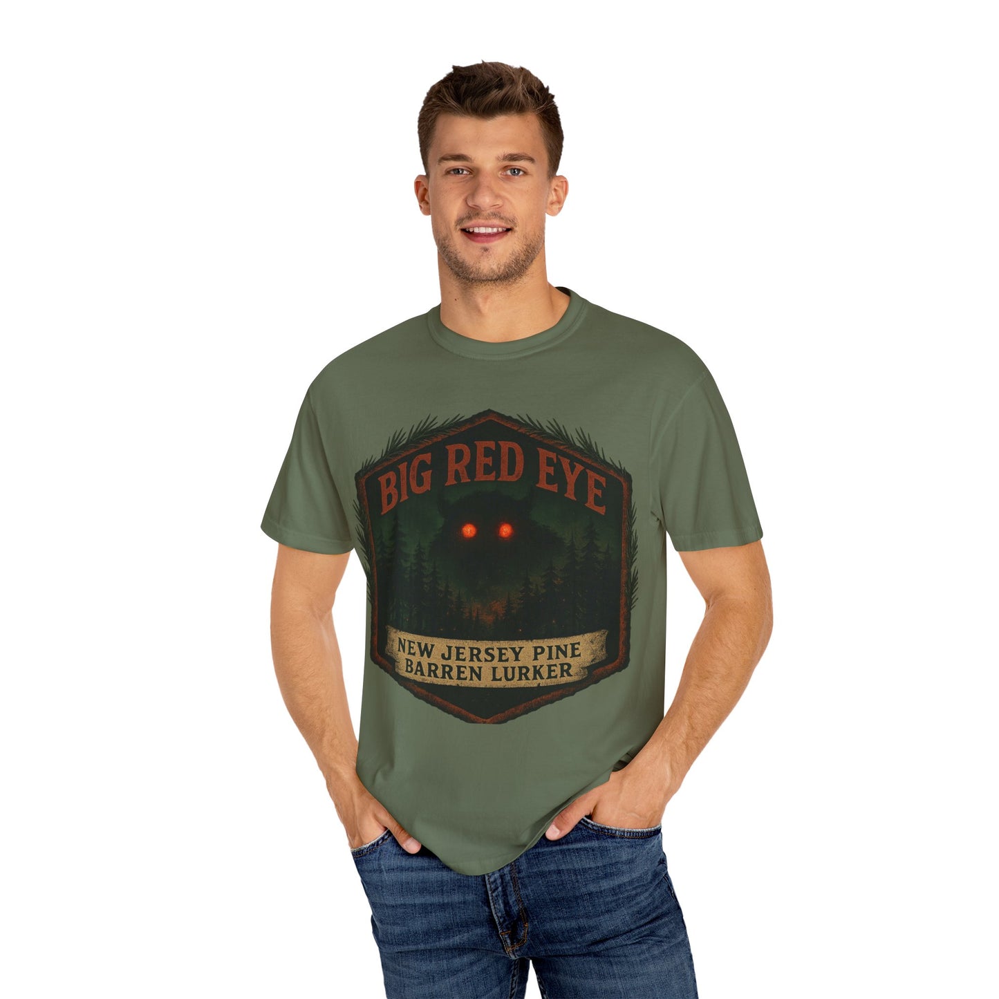 Big Red Eye Pine Barron Lurker - New Jersey Sasquatch - Squatches Around the World Collection - Comfort Colors 1717
