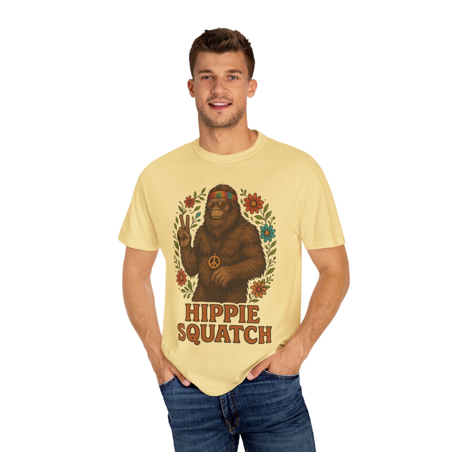 Hippie Sasquatch T-Shirt, Vintage Unisex Tee, Bohemian Style Top - Bigfoot Comfort Colors 1717