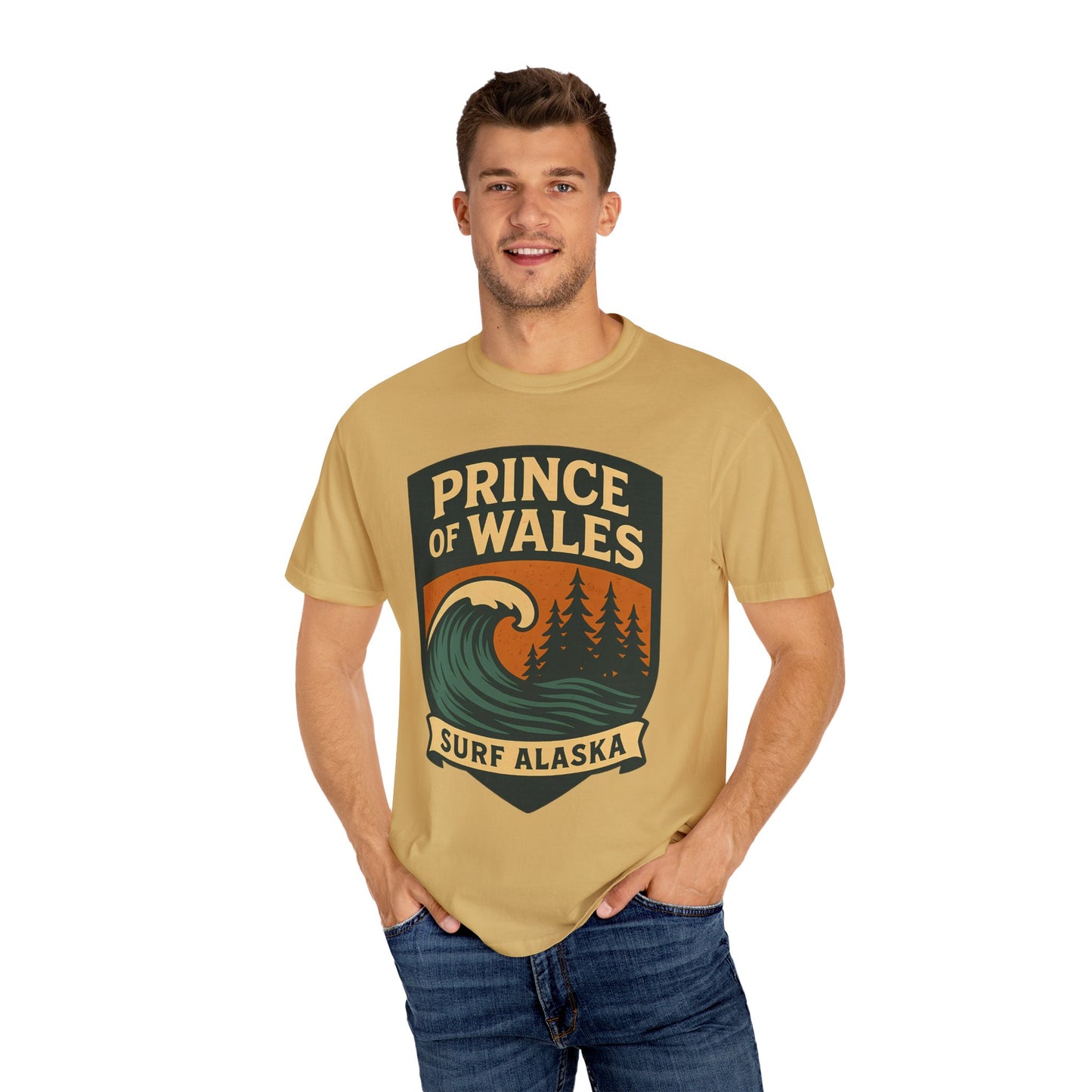 Prince of Wales Alaska Surf T-Shirt | Cold-Water Surf Scene Graphic Tee | Eco-Friendly Unisex Shirt