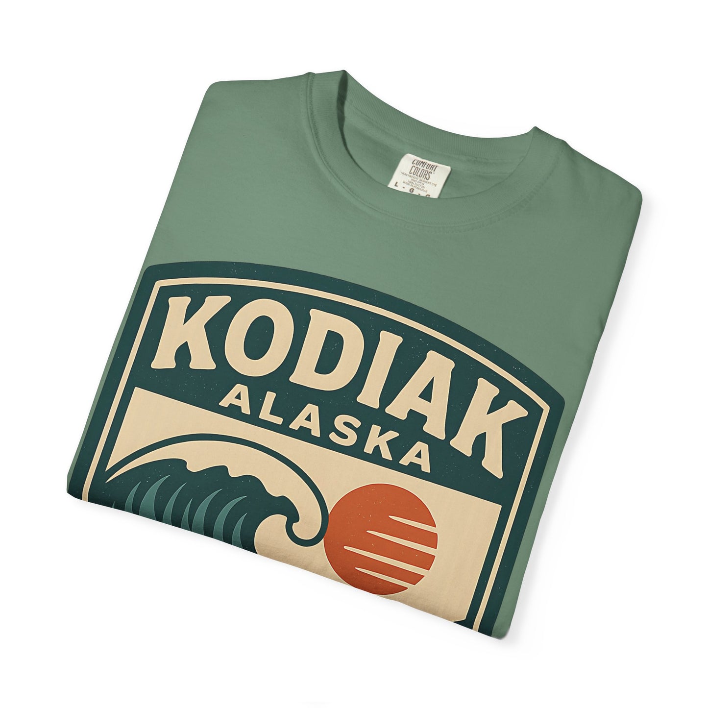 Vintage Kodiak Alaska Surfing T-Shirt – Garment-Dyed Heavyweight 100% Cotton Short Sleeve Tee - Retro Surf Design