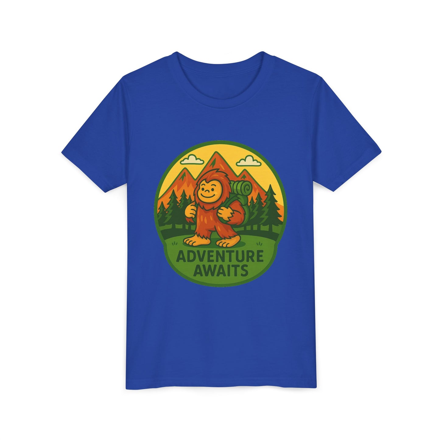 Adventure Awaits Youth Tee, Fun Kids Shirt, Cute Sasquatch T-Shirt, Summer Adventure Clothing, Perfect Gift for Young Explorers