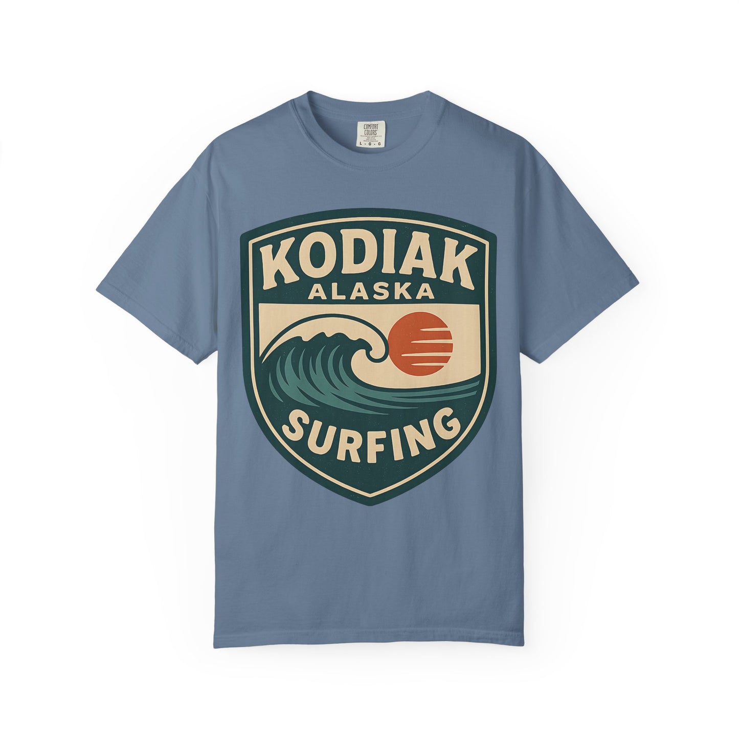 Vintage Kodiak Alaska Surfing T-Shirt – Garment-Dyed Heavyweight 100% Cotton Short Sleeve Tee - Retro Surf Design