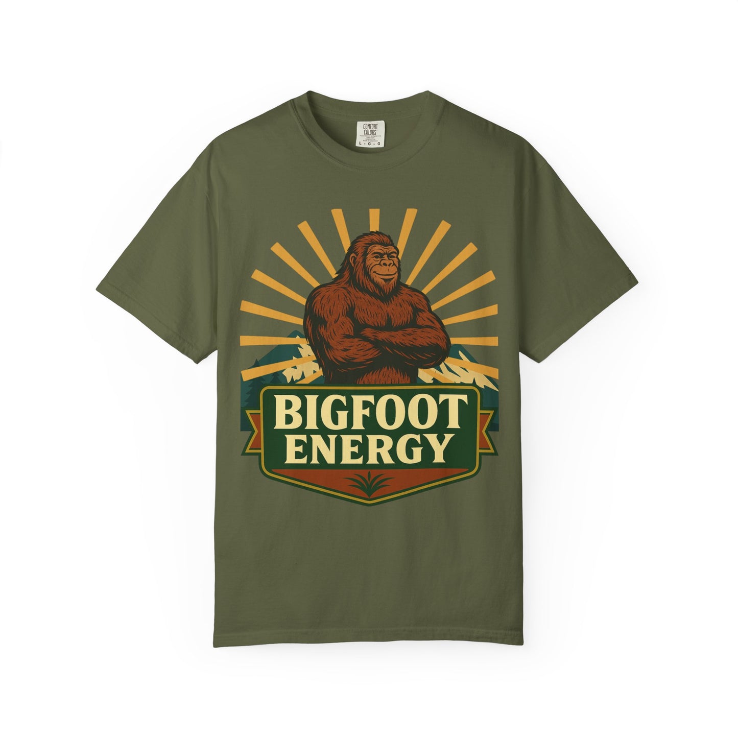 Bigfoot Energy T-Shirt - Retro Bigfoot Enthusiast Tee - Outdoor Adventure Sasquatch Shirt - Unisex Garment-Dyed