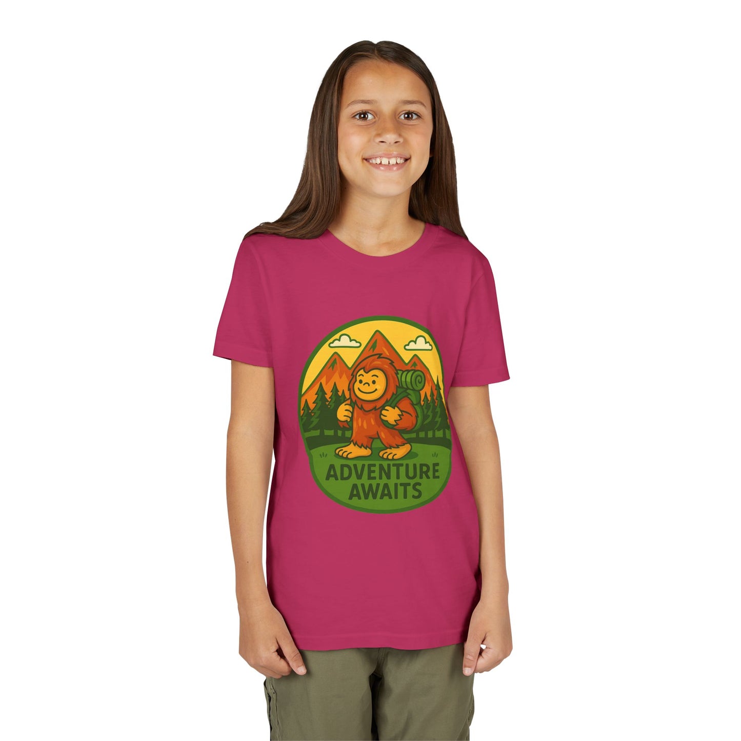 Adventure Awaits Youth Tee, Fun Kids Shirt, Cute Sasquatch T-Shirt, Summer Adventure Clothing, Perfect Gift for Young Explorers