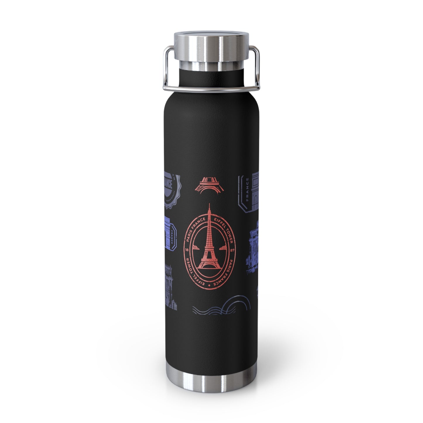 Insulated Bottle - Travel to Paris Passport Stamped, 22oz