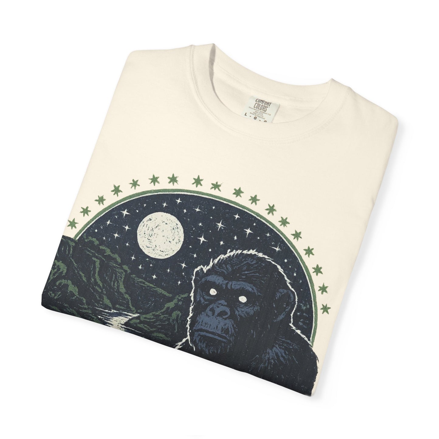 Night Watcher T-Shirt, Unisex Garment-Dyed Tee, Gorilla Graphic Shirt, Adventure Apparel, Casual Wear, Gift for Nature Lovers