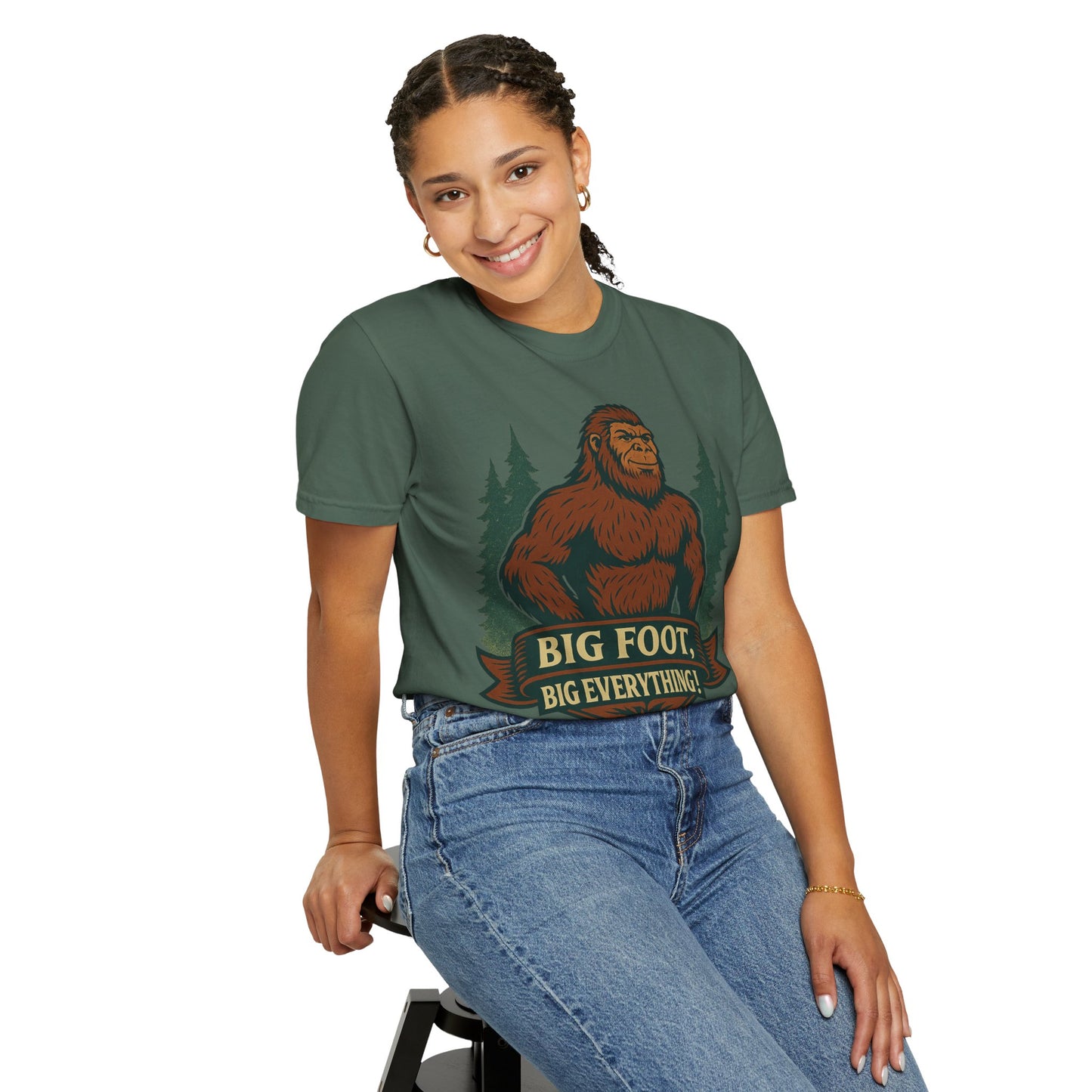 Big Foot, Big Everything T-Shirt - Bold Sasquatch Humor Tee - Vintage Outdoor Bigfoot Design - Unisex Garment-Dyed